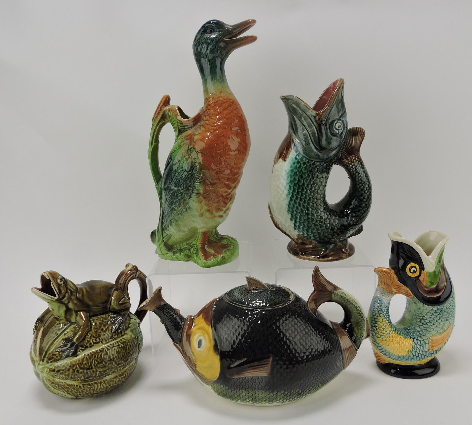 Majolica lot of 4 animal figural pitchers (1 of 1)