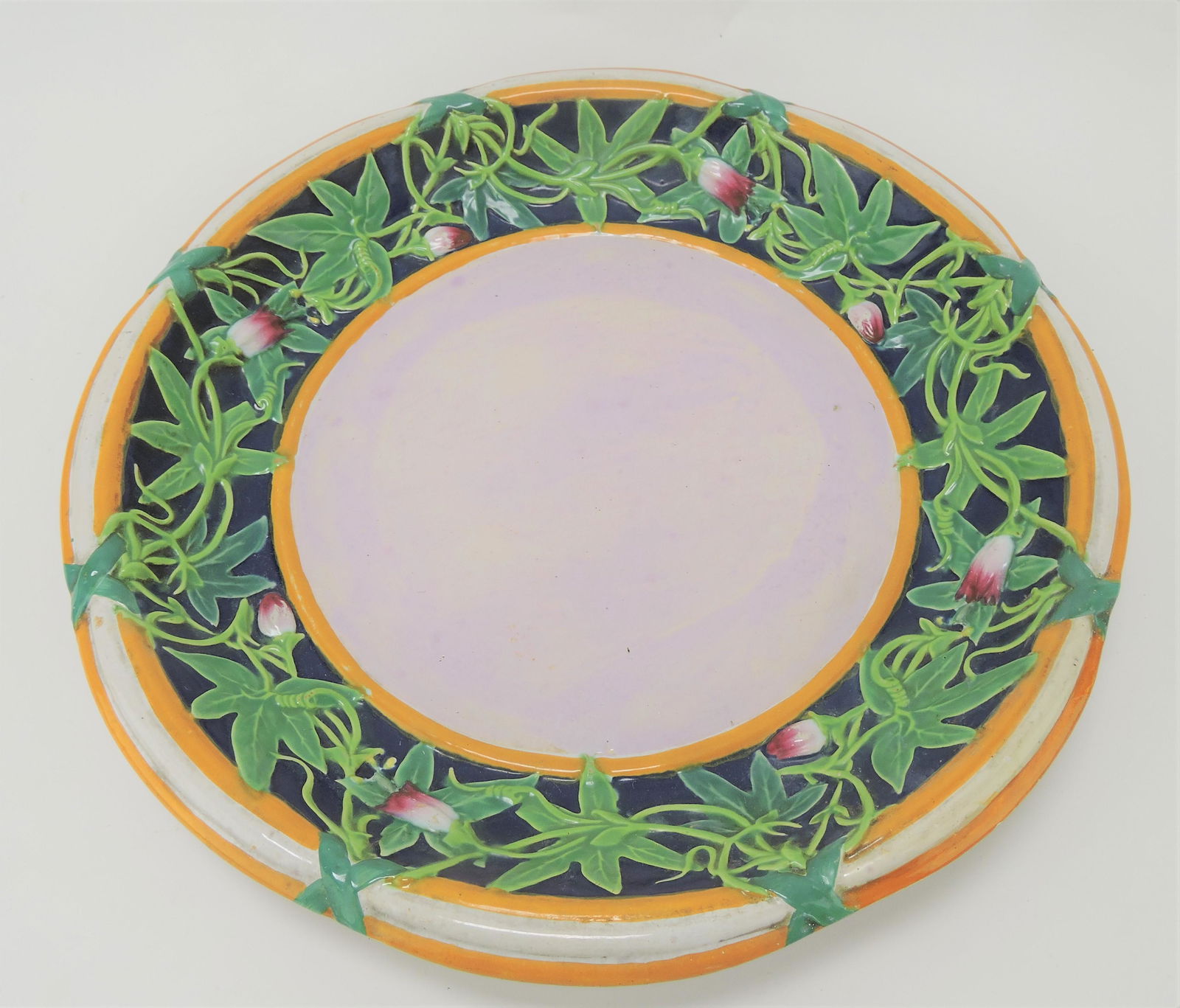 Minton majolica passion flower jardiniere: tray, 15", #580