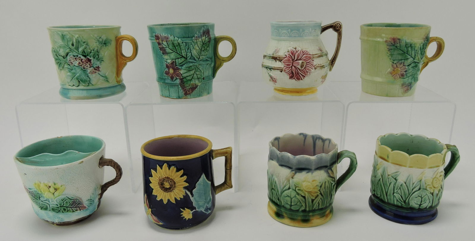 Majolica lot of 8 mugs, various condition (1 of 1)