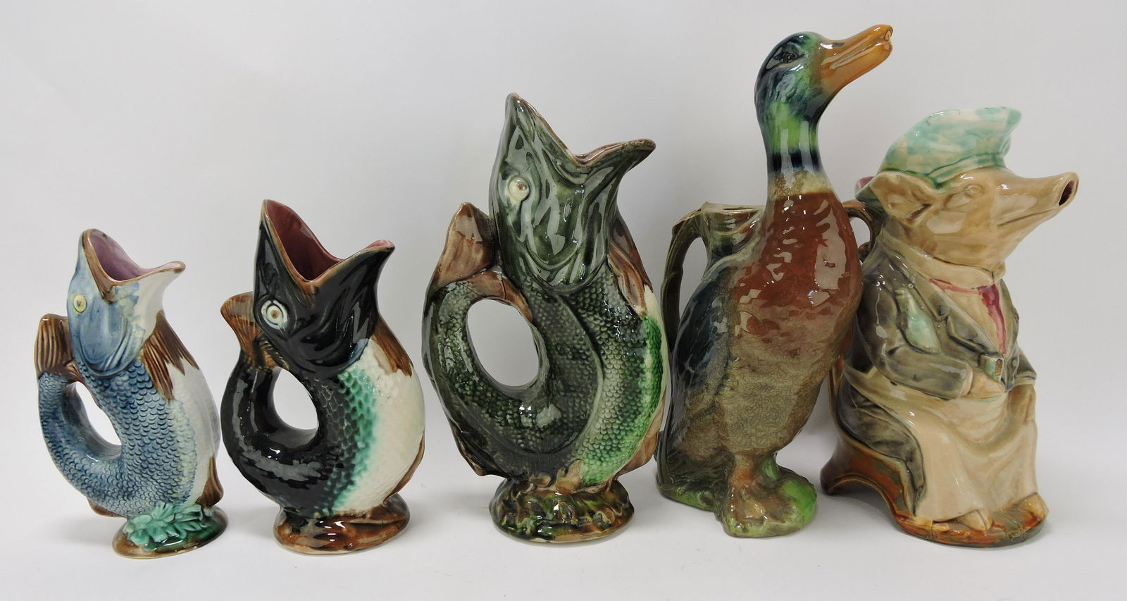 Majolica lot of 5 figural pitchers - (1 of 1)