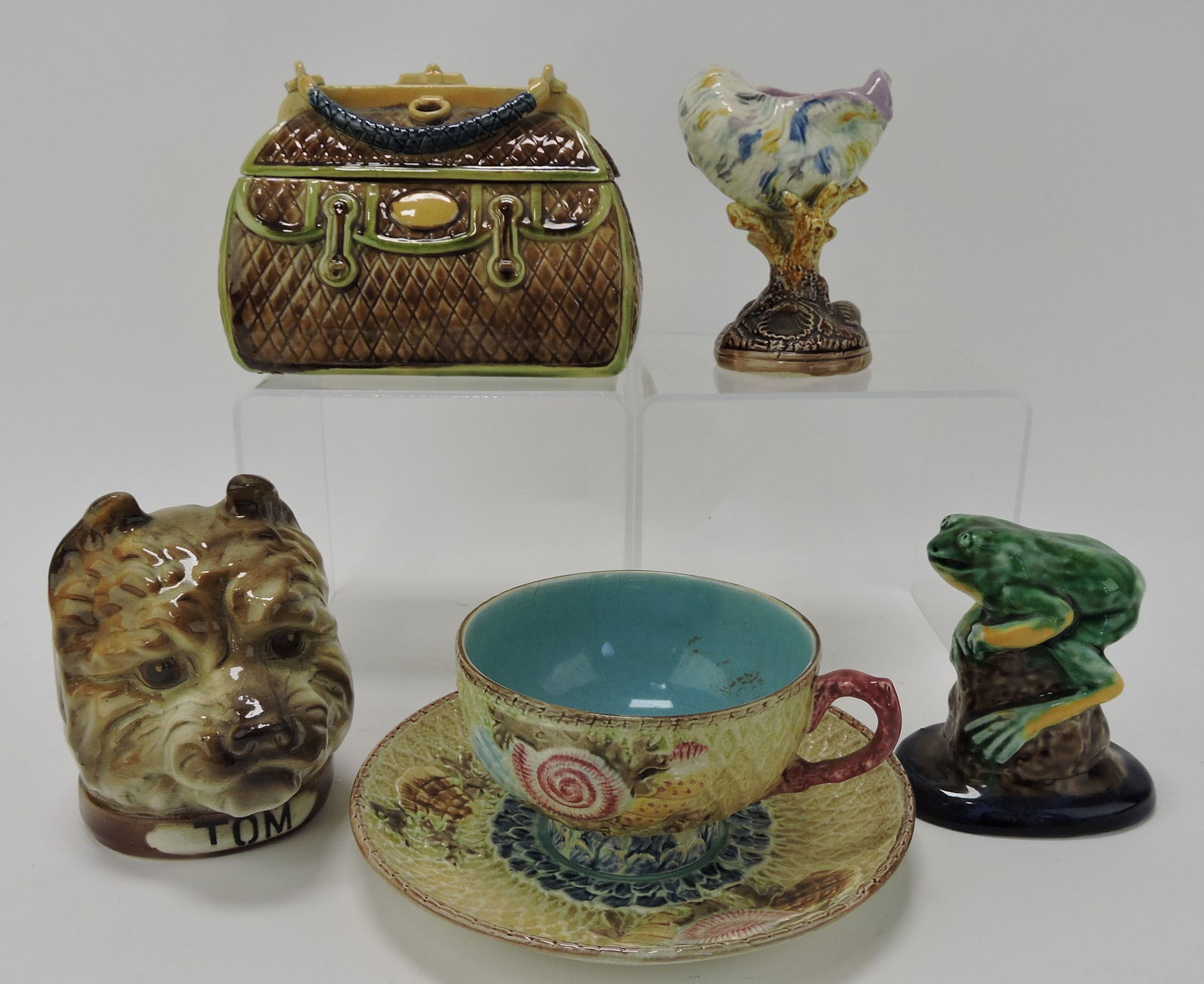Majolica lot of 5 pieces: purse covered bag, (1 of 1)