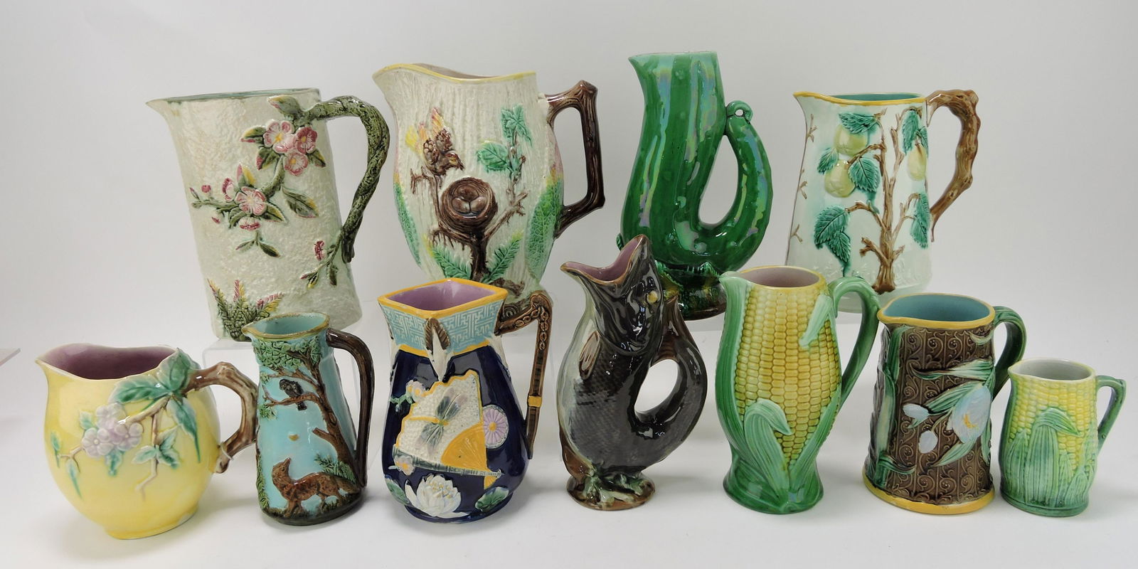 Majolica lot of 11 pitchers, 4 1/2" to (1 of 1)