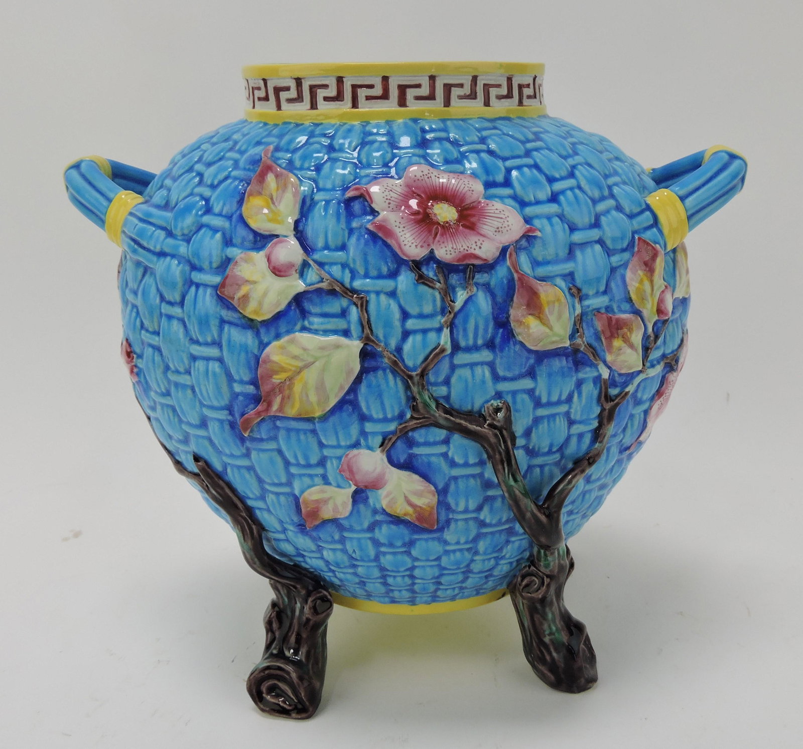 Royal Worcester basketweave and: floral vase, 8"