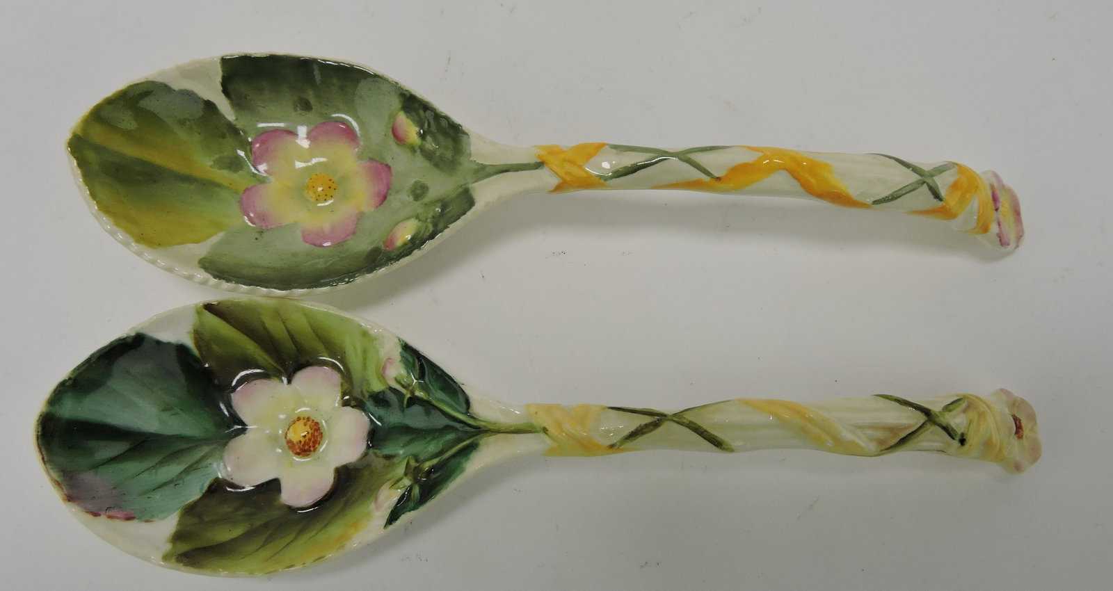 George Jones albino majolica pair of: strawberry spoons