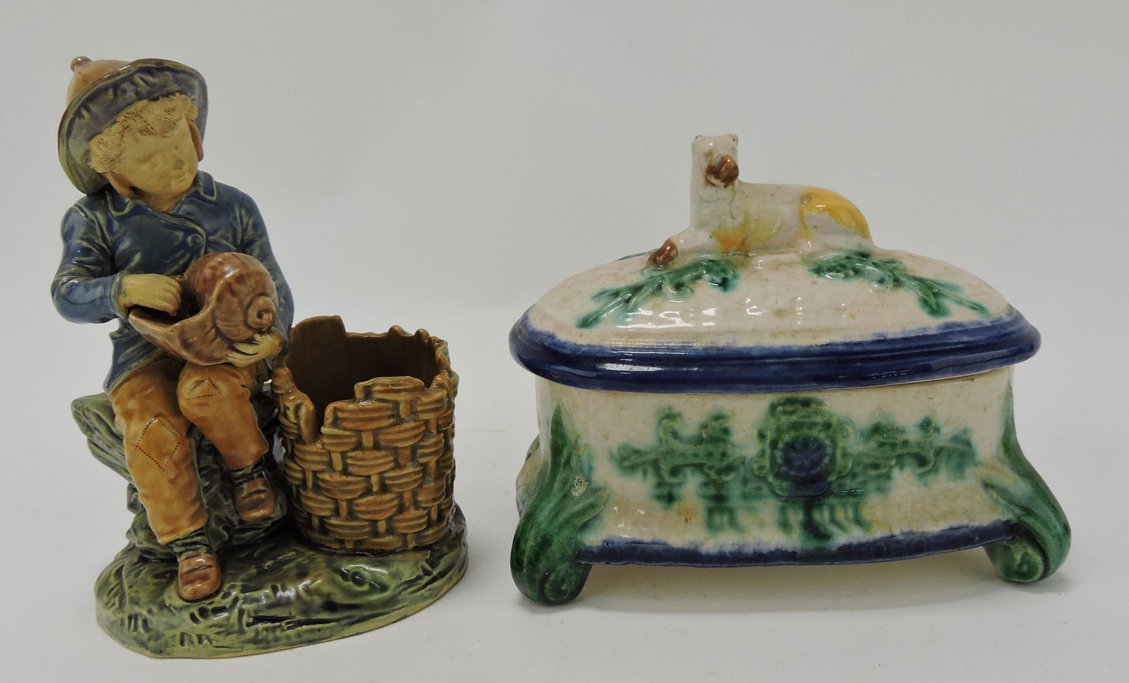 Majolica boy with shell figure 6", and (1 of 1)