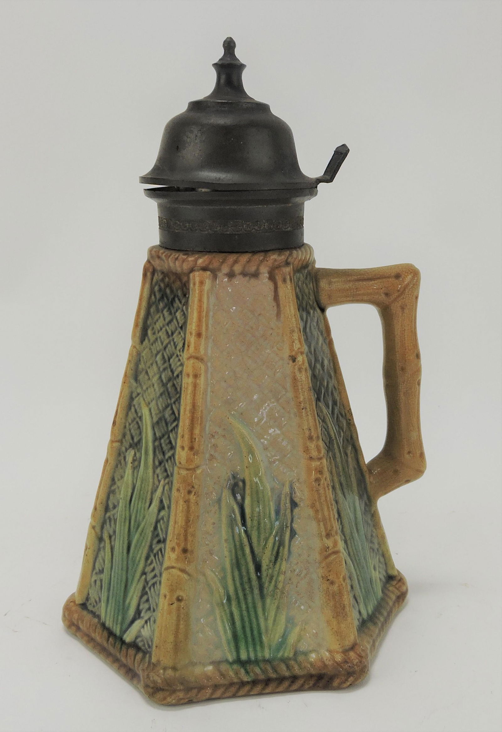 Etruscan majolica bamboo syrup pitcher (1 of 1)