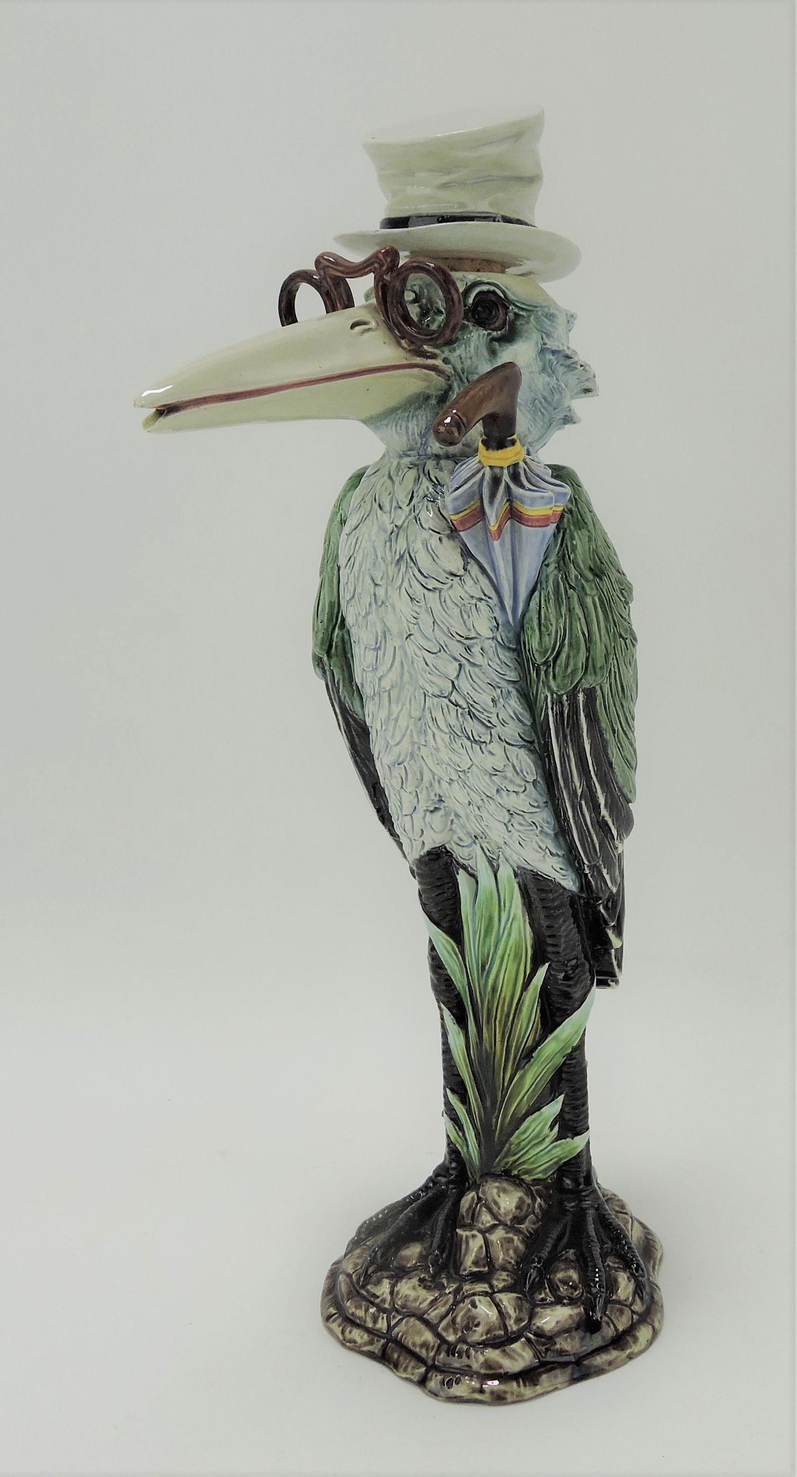 RARE Krause majolica heron with (1 of 2)