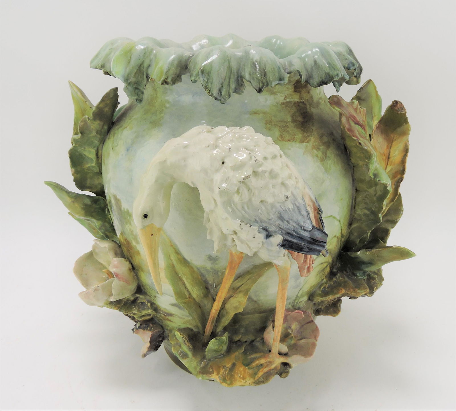 French majolica Barbotine vase with (1 of 4)