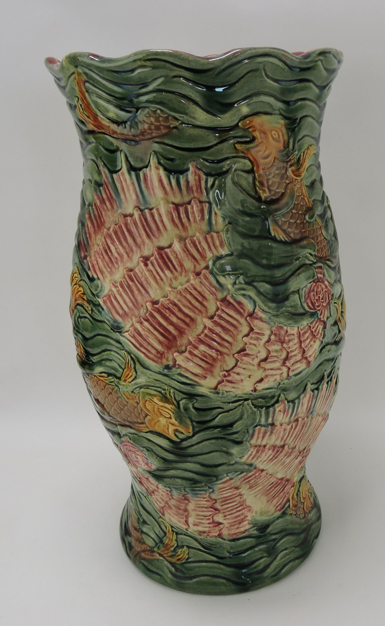 Majolica umbrella stand with fish and (1 of 1)