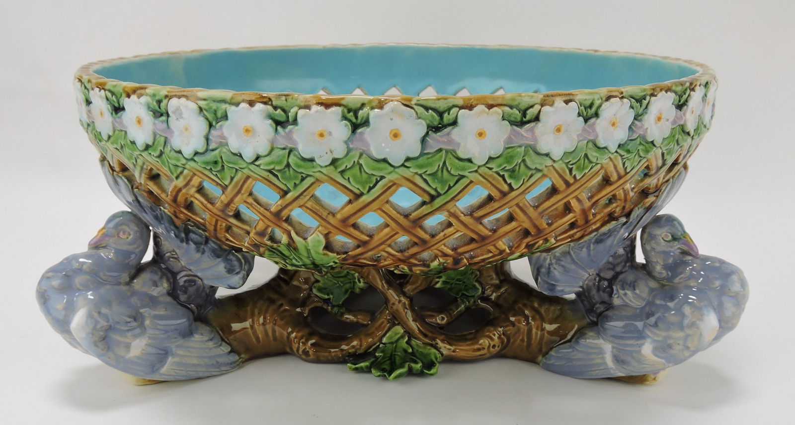 Minton majolica pigeon bowl with (1 of 1)