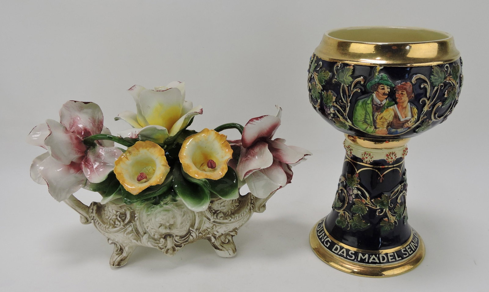 Capodimonte basket of flowers and: musical chalice