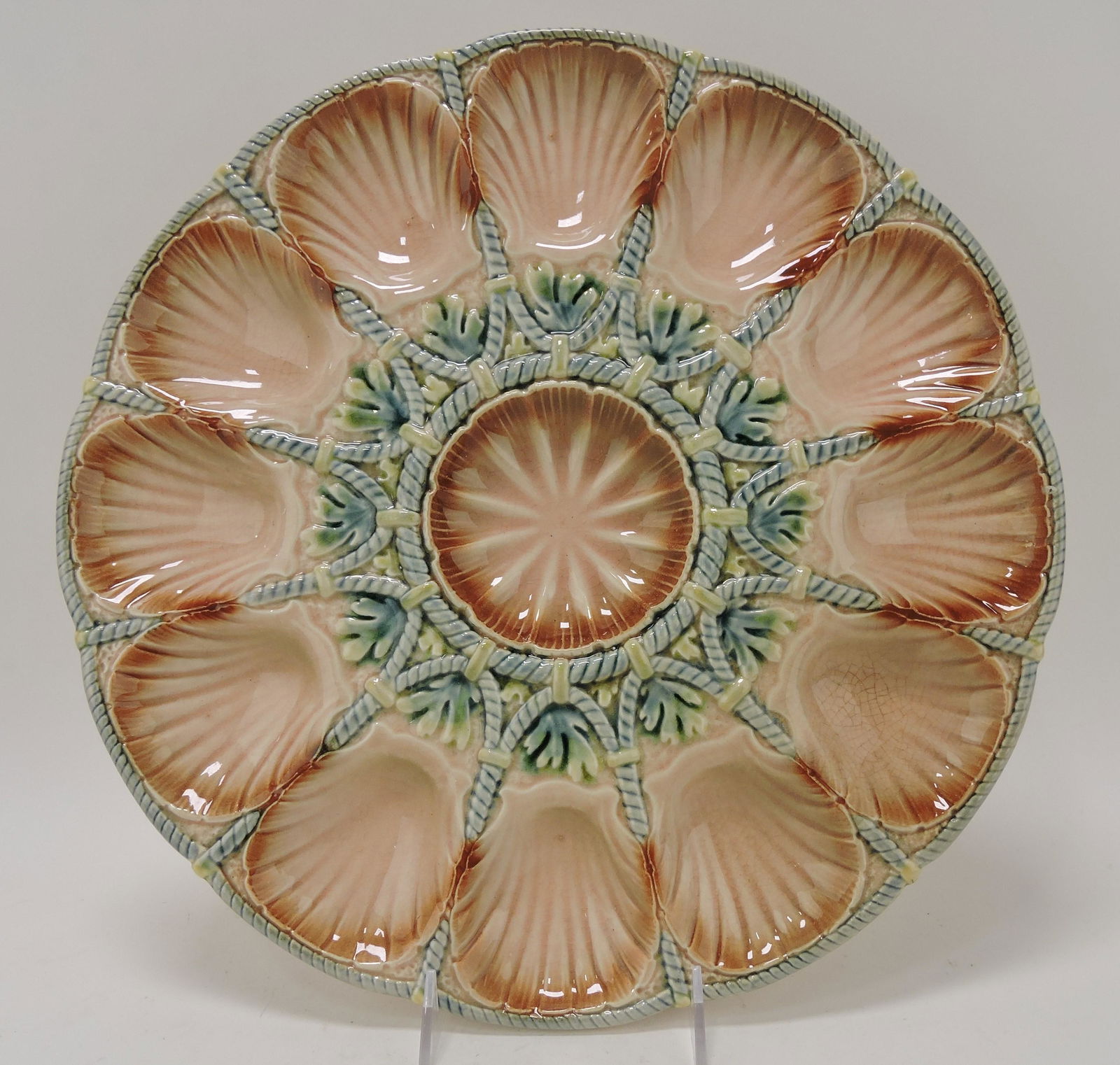 Sarreguemines majolica 12 well: oyster platter, 14 1/2"