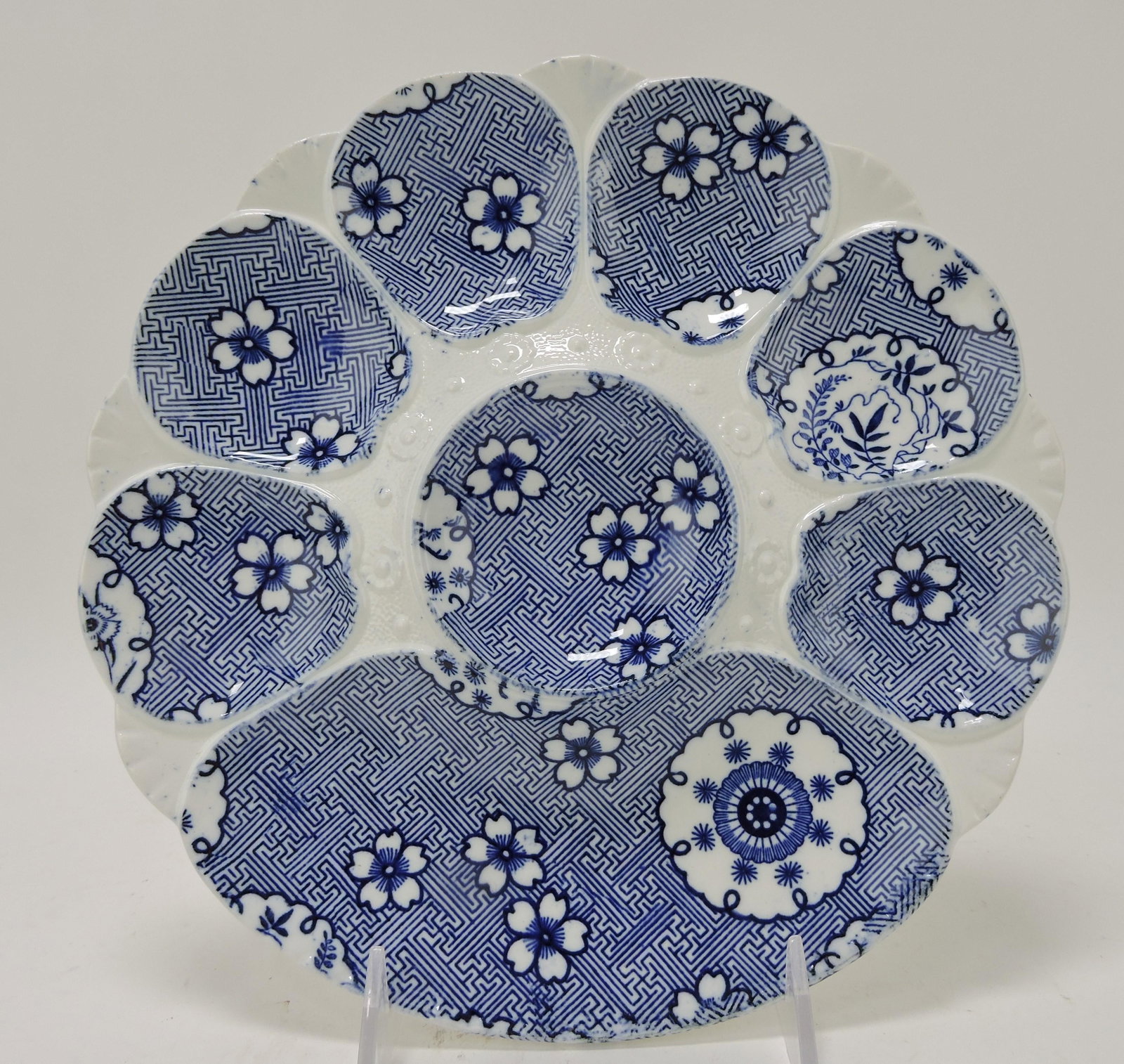 Minton blue and white 9 1/4" six well: oyster plate