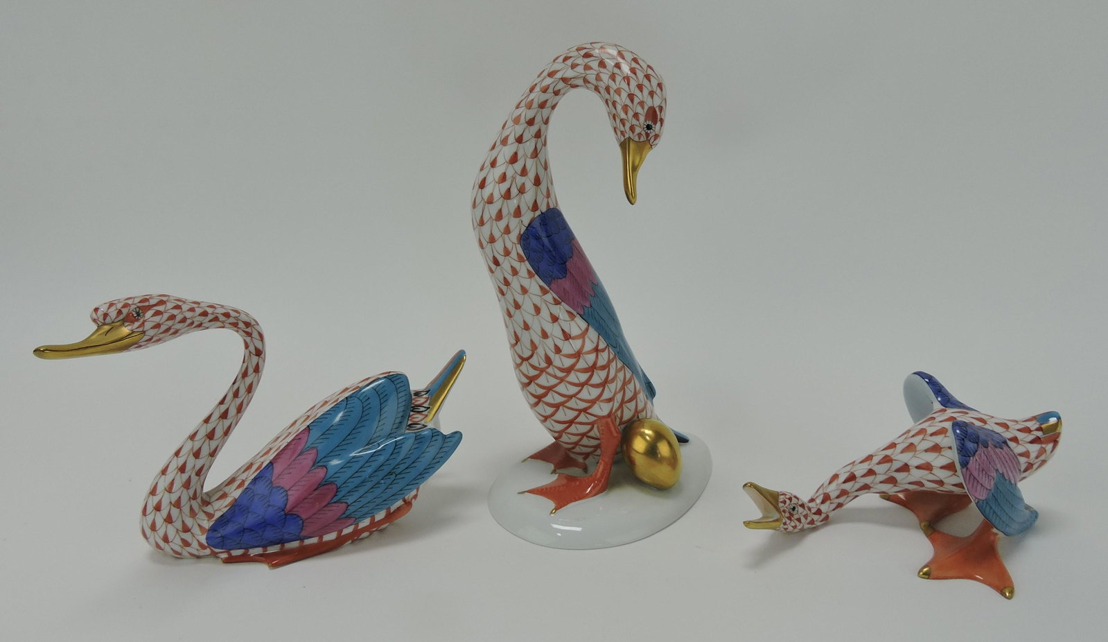 Herend set of 3 goose figures: .