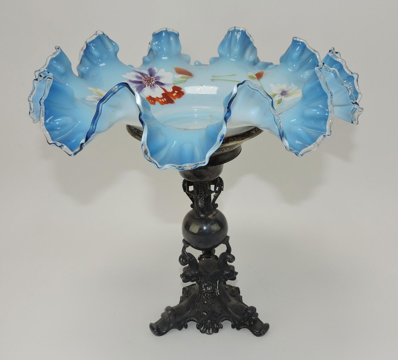 Victorian blue cased glass floral (1 of 2)
