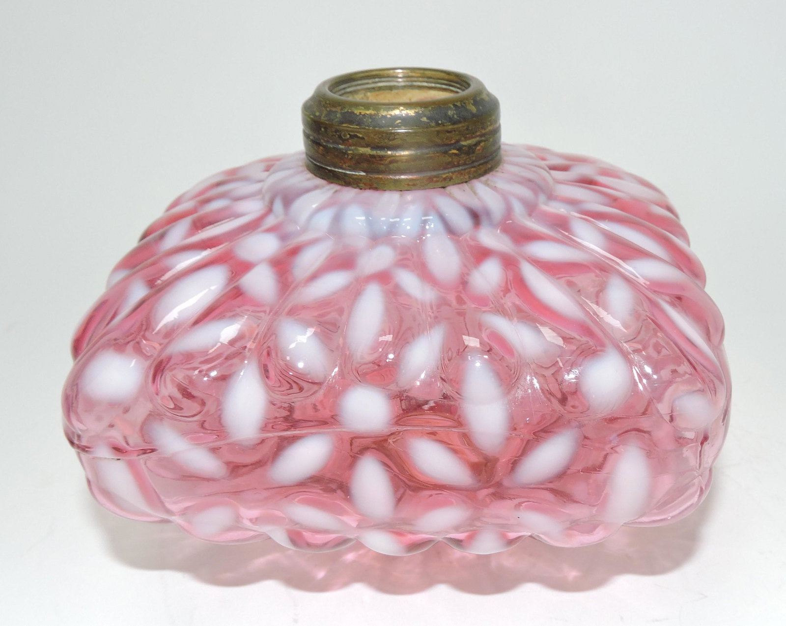 Victorian cranberry opalescent: snowflake lamp font, Hobbs Glass Co