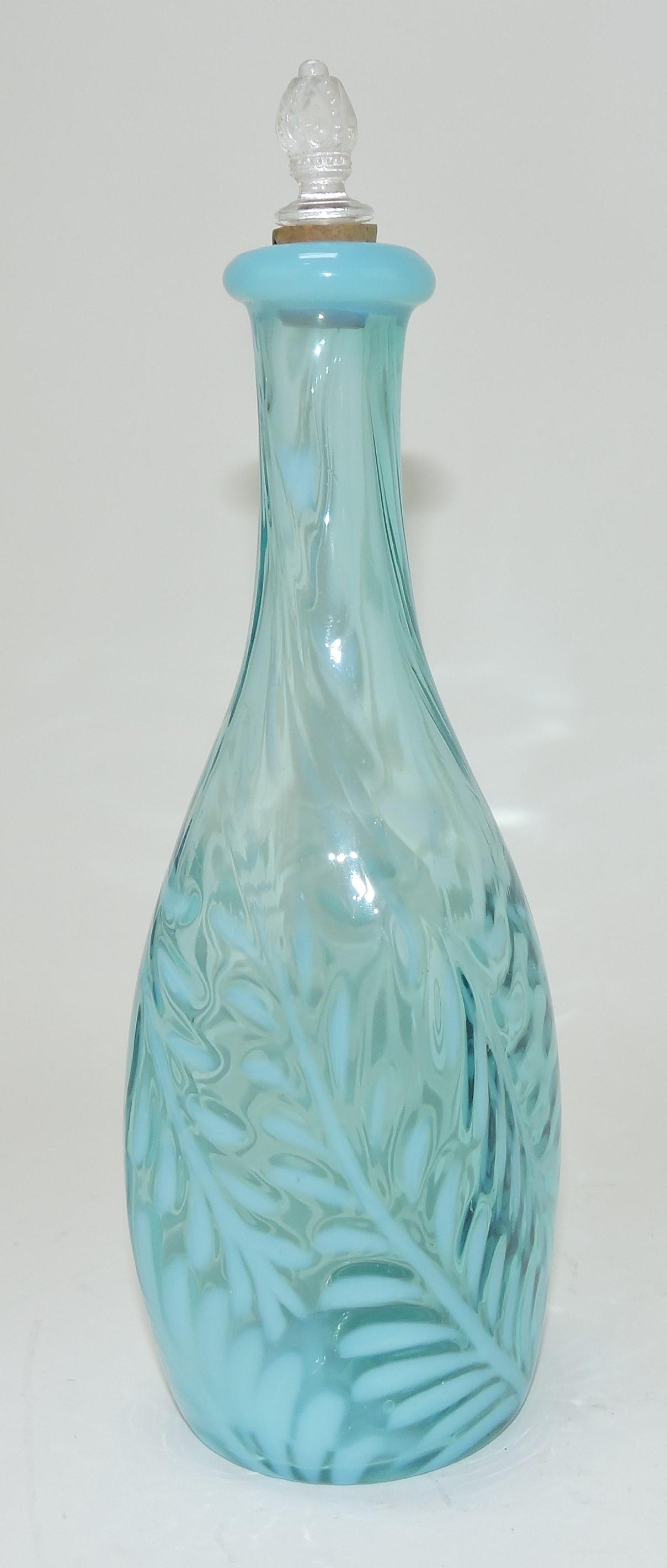 Blue opalescent fern barber bottle (1 of 1)