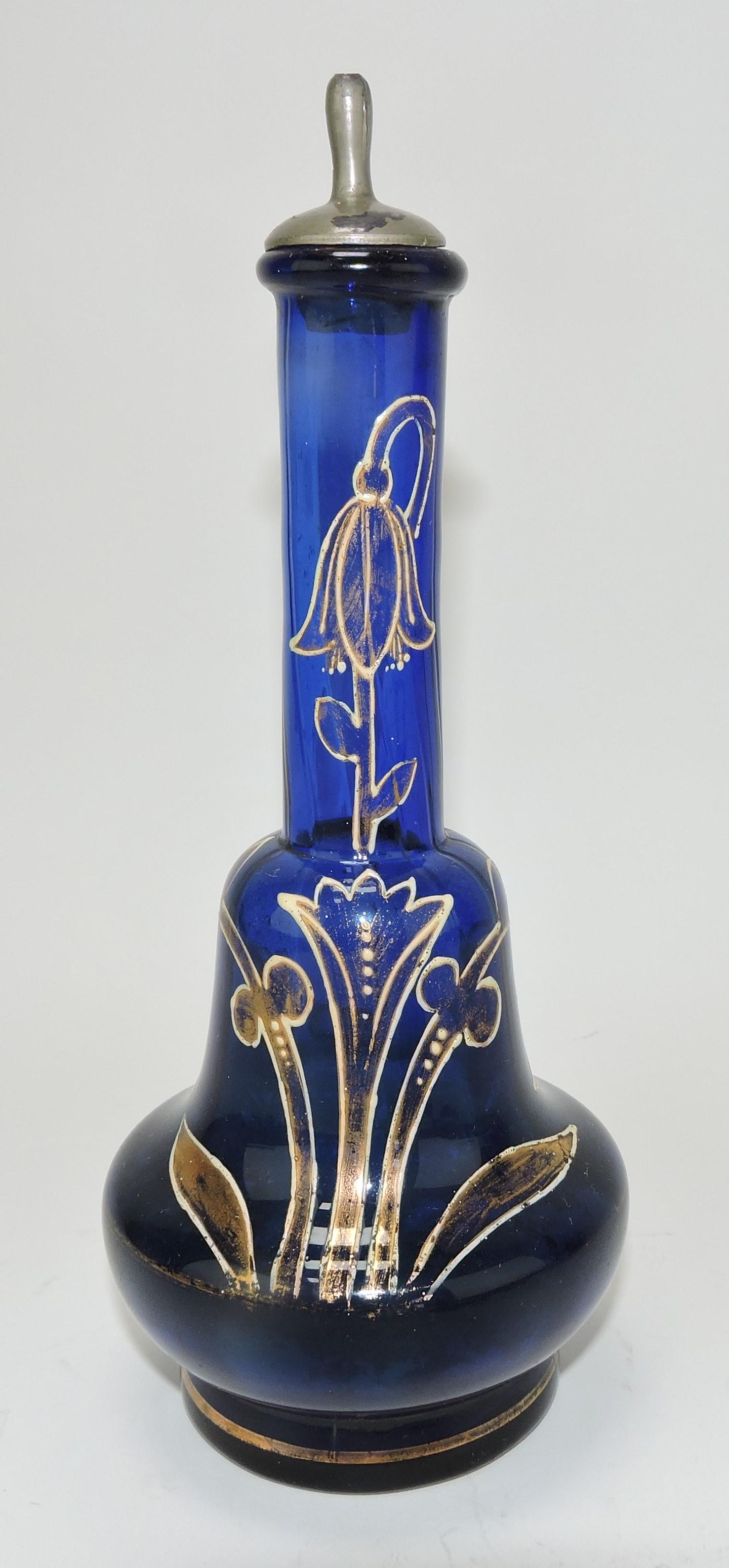 Cobalt blue gold enamel barber bottle: .