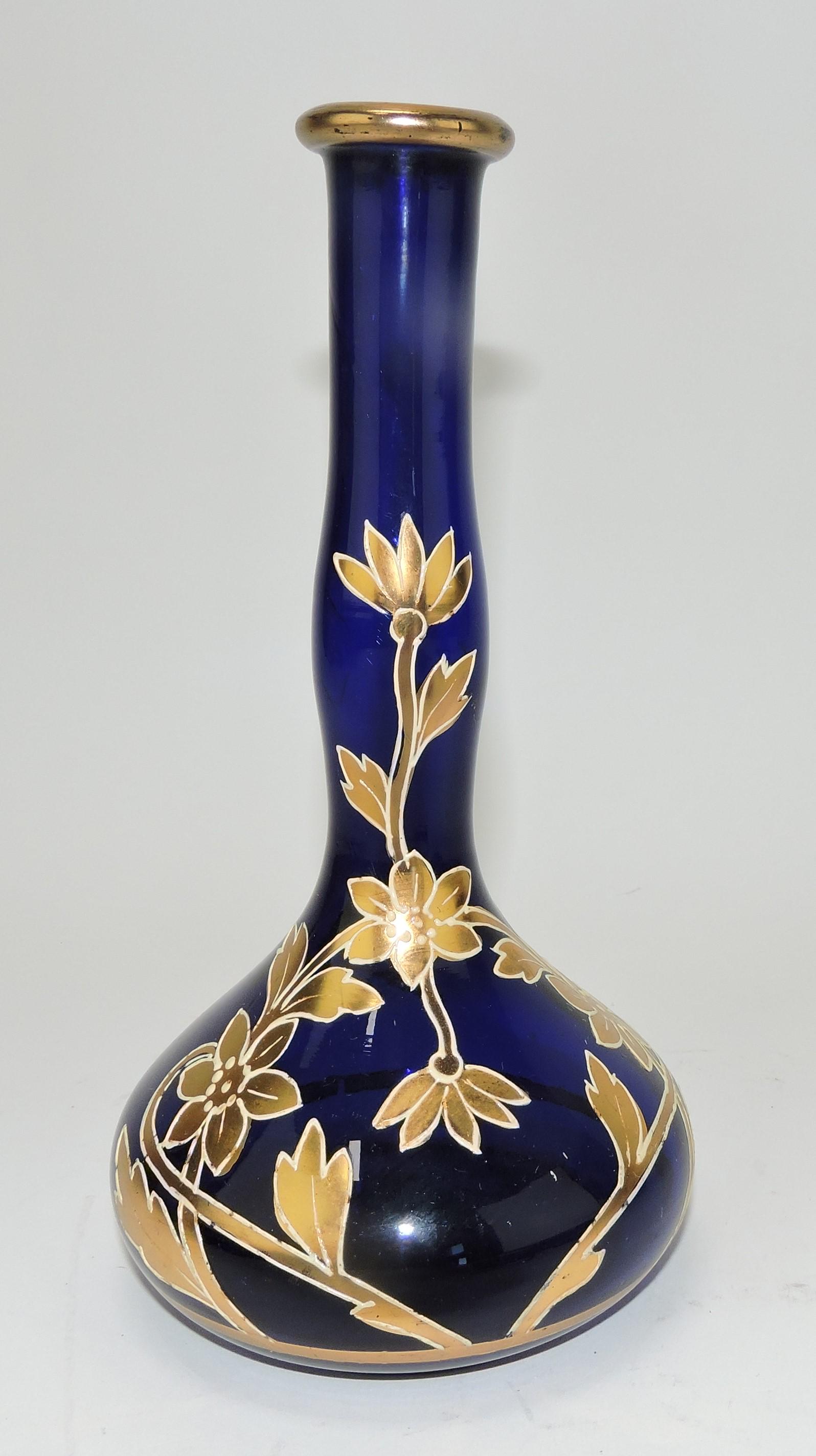 Cobalt blue gold floral enamel barber: bottle