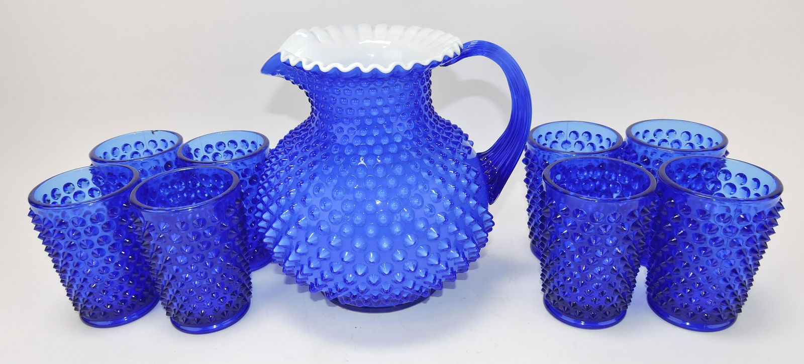 Fenton blue hobnail 9 piece water set, (1 of 1)