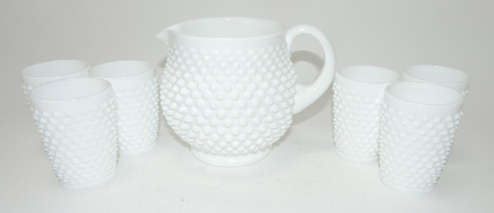 Fenton milk glass hobnail 7 piece: juice set
