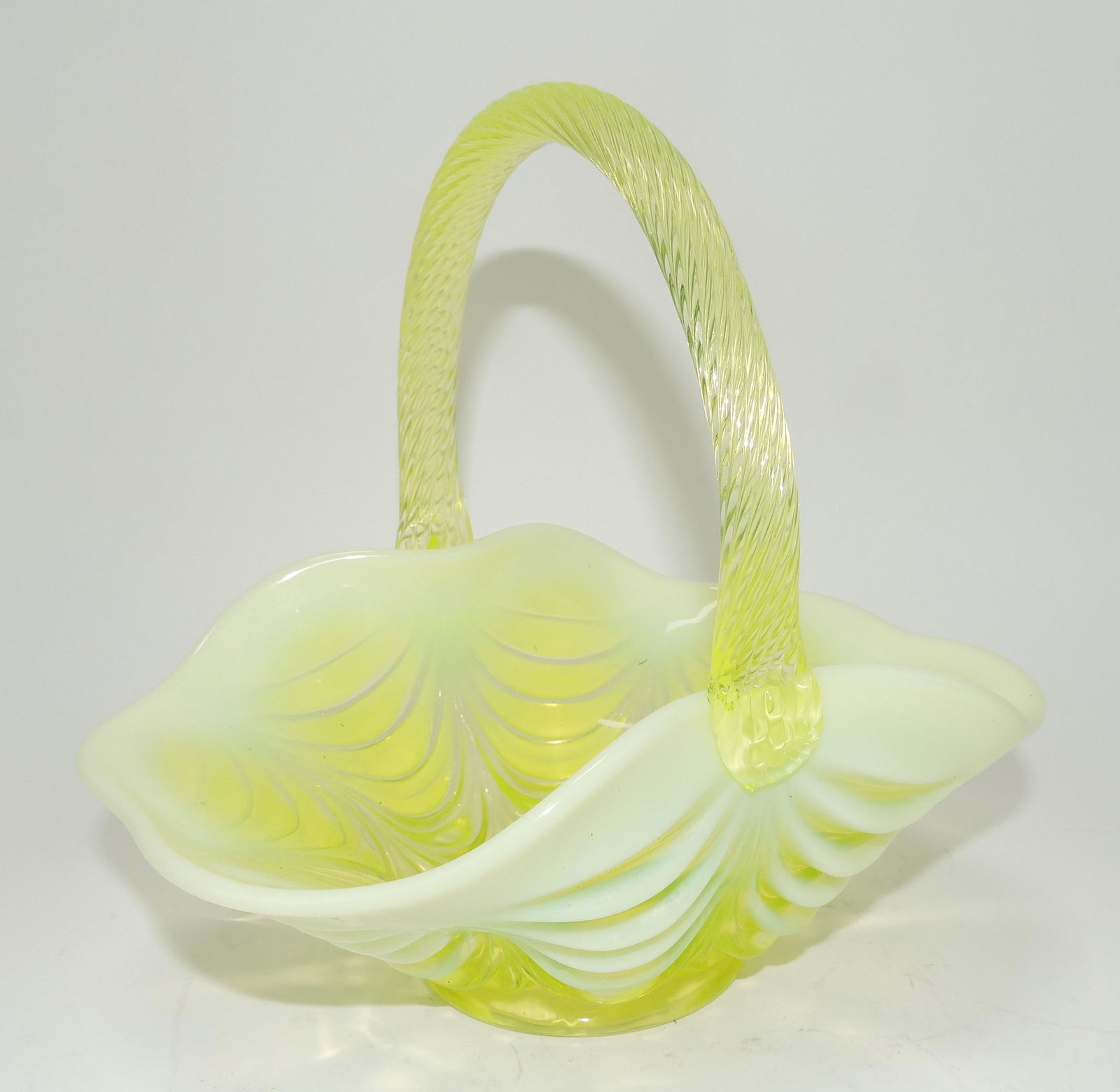 Vaseline opalescent 8" basket (1 of 1)