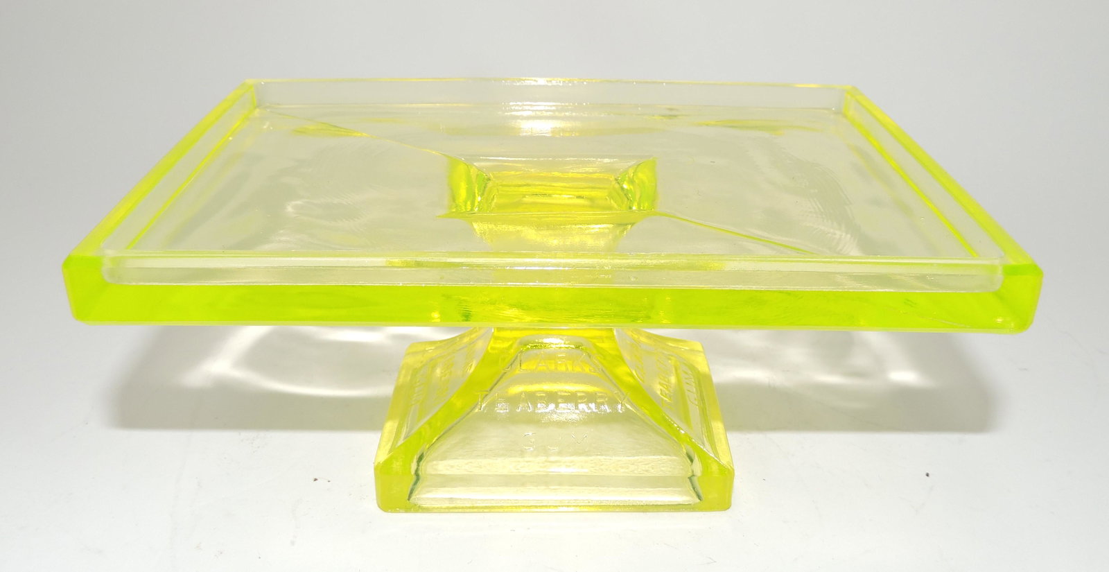 Vaseline glass 7" "Clark's Teaberry: Gum" stand