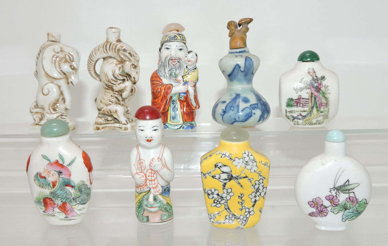 Oriental lot of 9 porcelain snuff bottles (1 of 2)