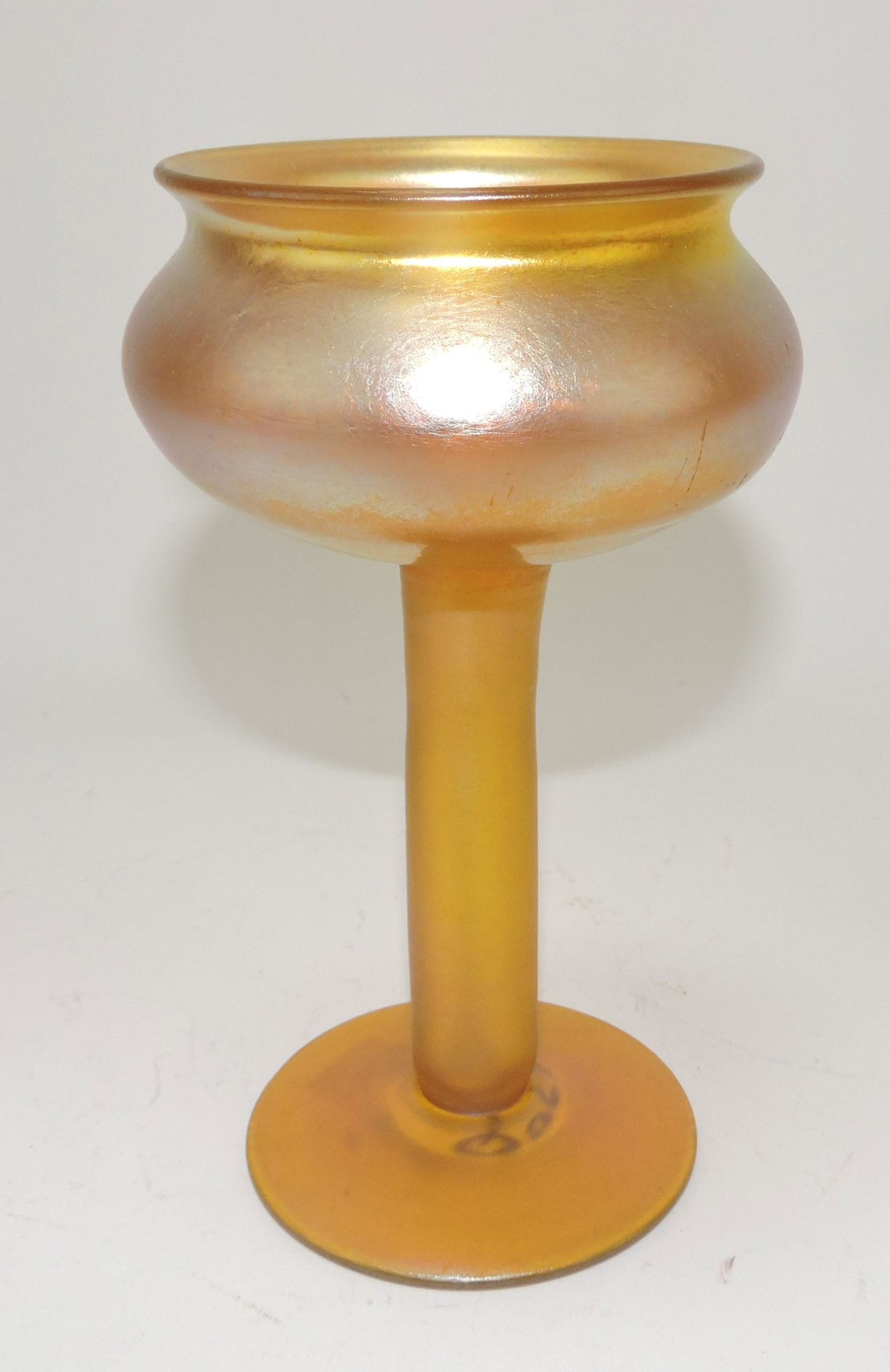 Quezal art glass chalice, 6 1/2": .