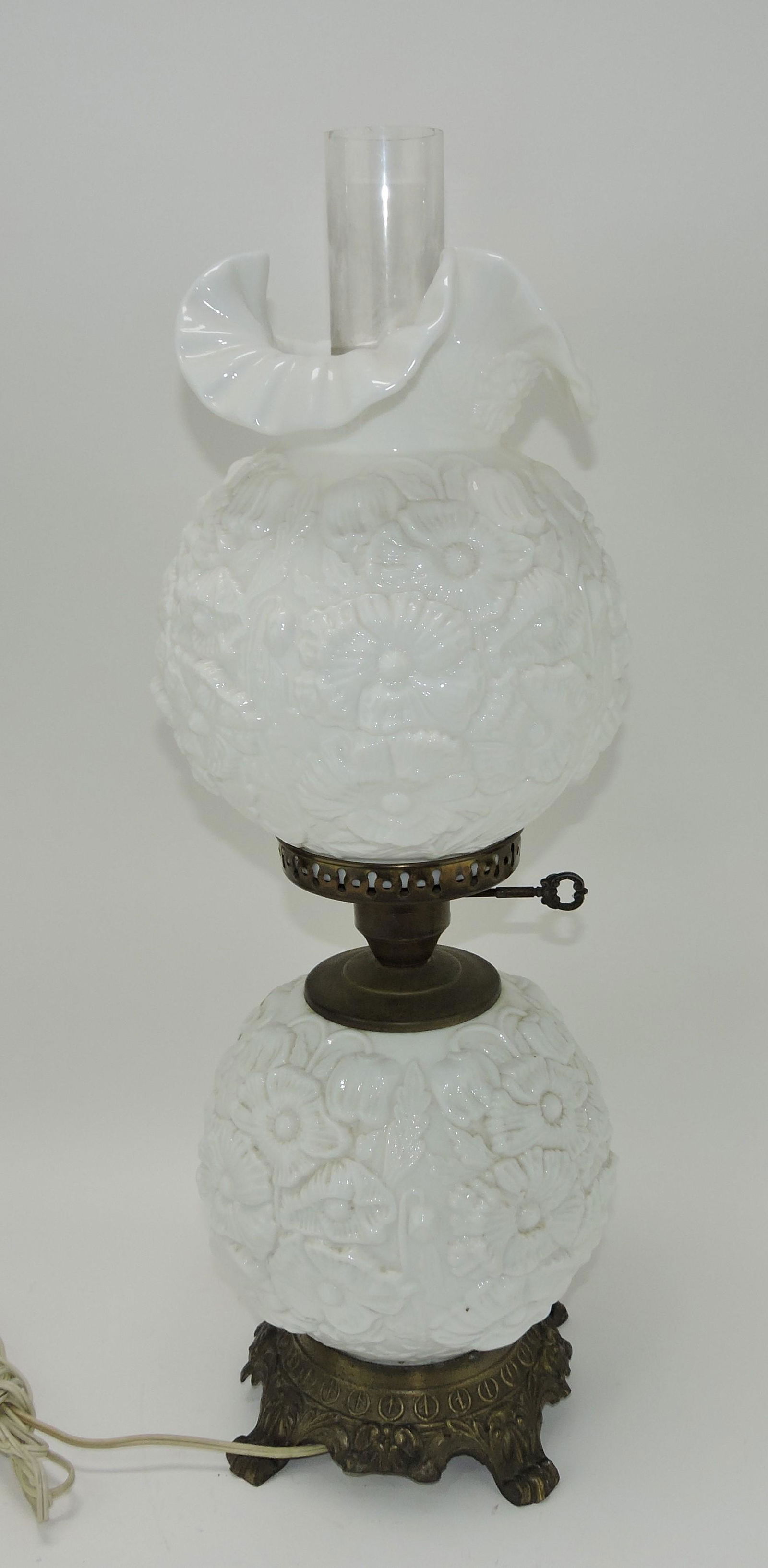 Fenton milk glass pansy GWTW lamp, (1 of 1)