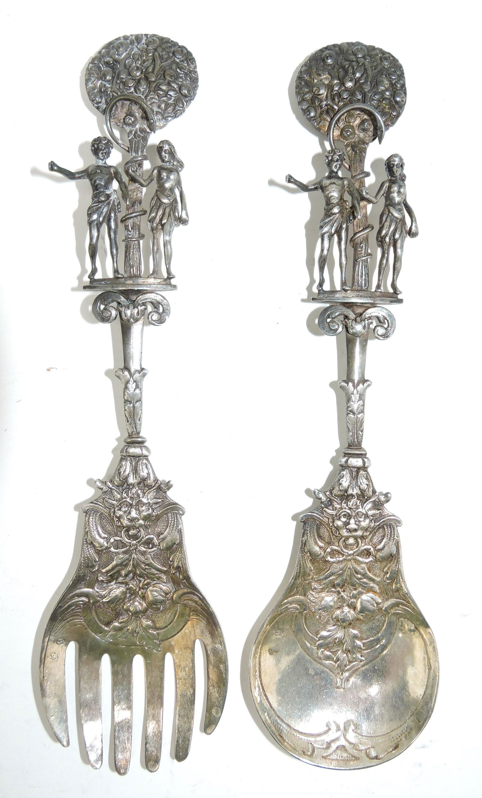 Silver Adam & Eve spoon and fork, (1 of 2)