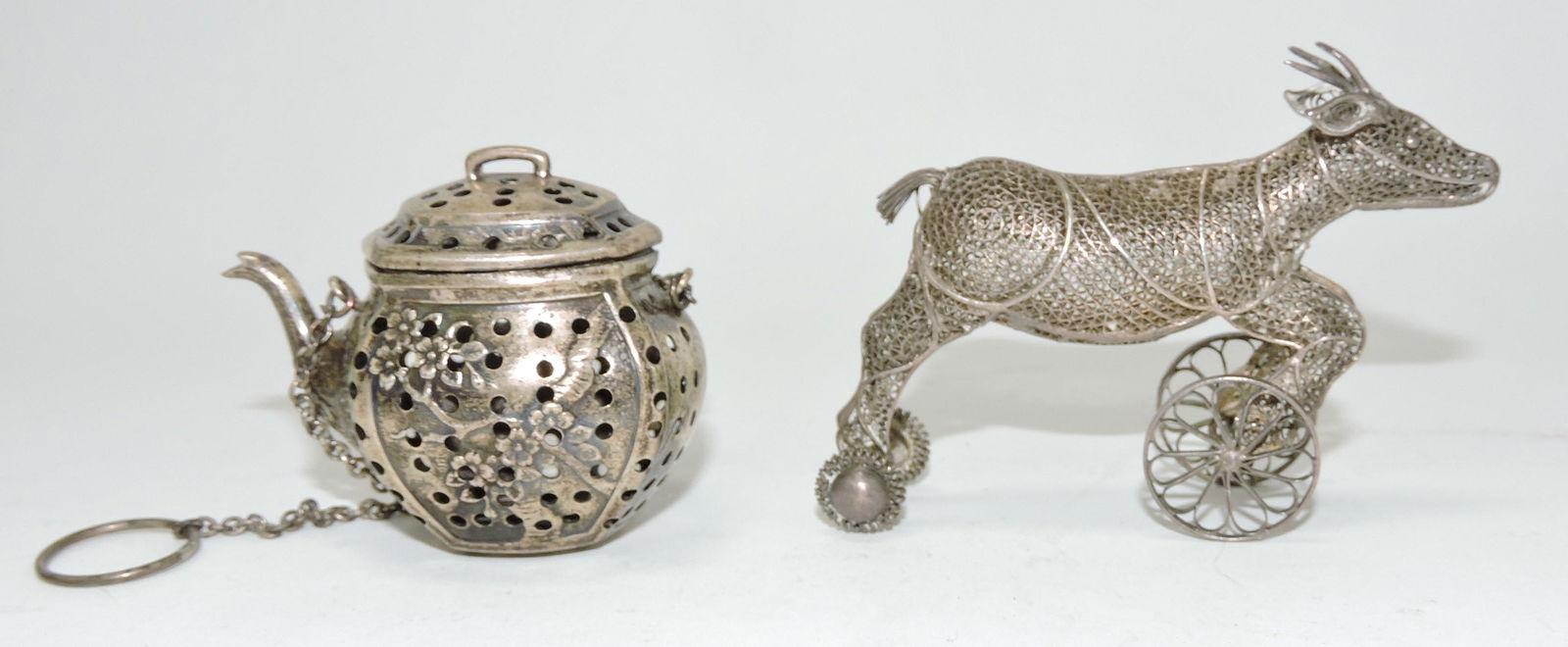 Silver stag on wheels, 3", and sterling (1 of 2)