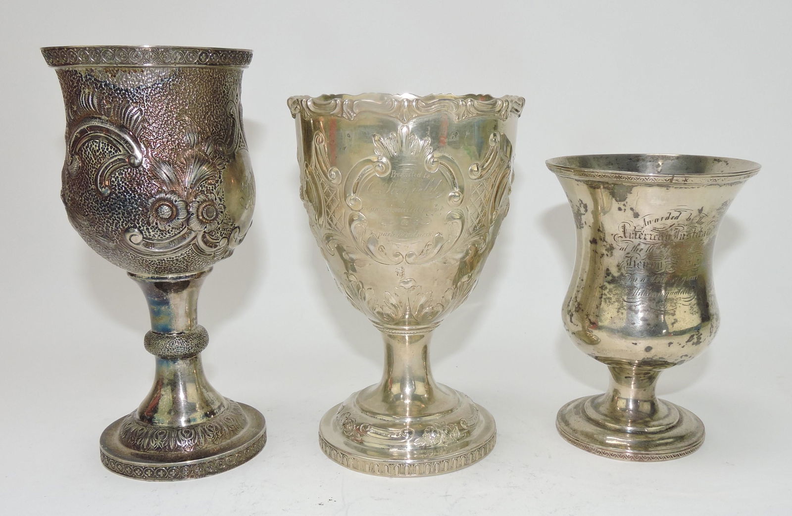 New York silver lot of 3 goblets, (1 of 4)