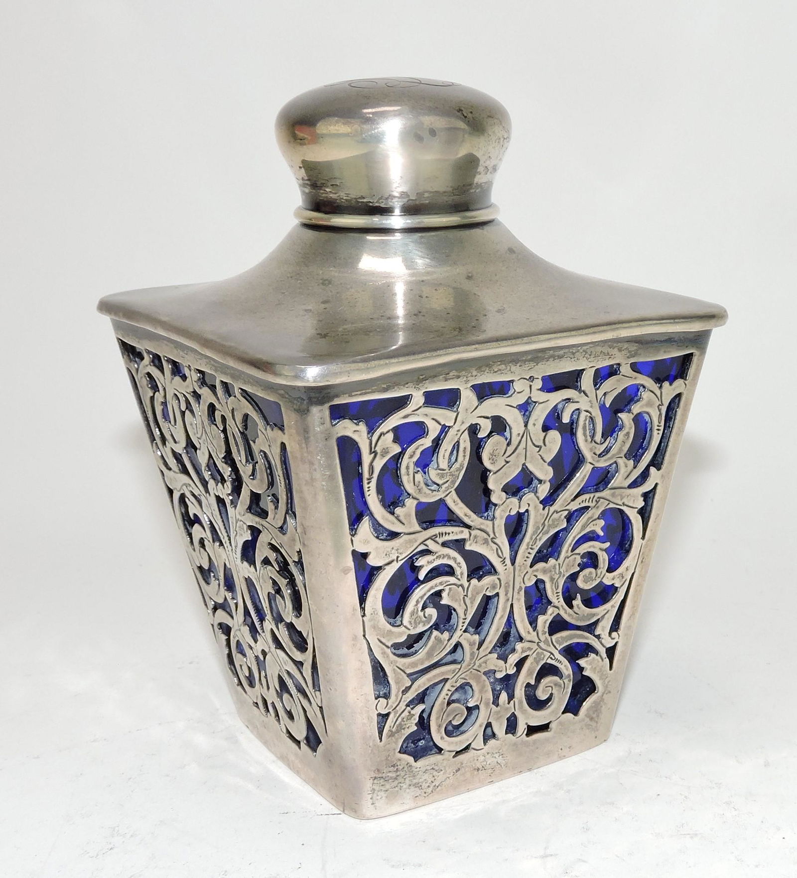 Cobalt glass sterling silver overlay (1 of 2)