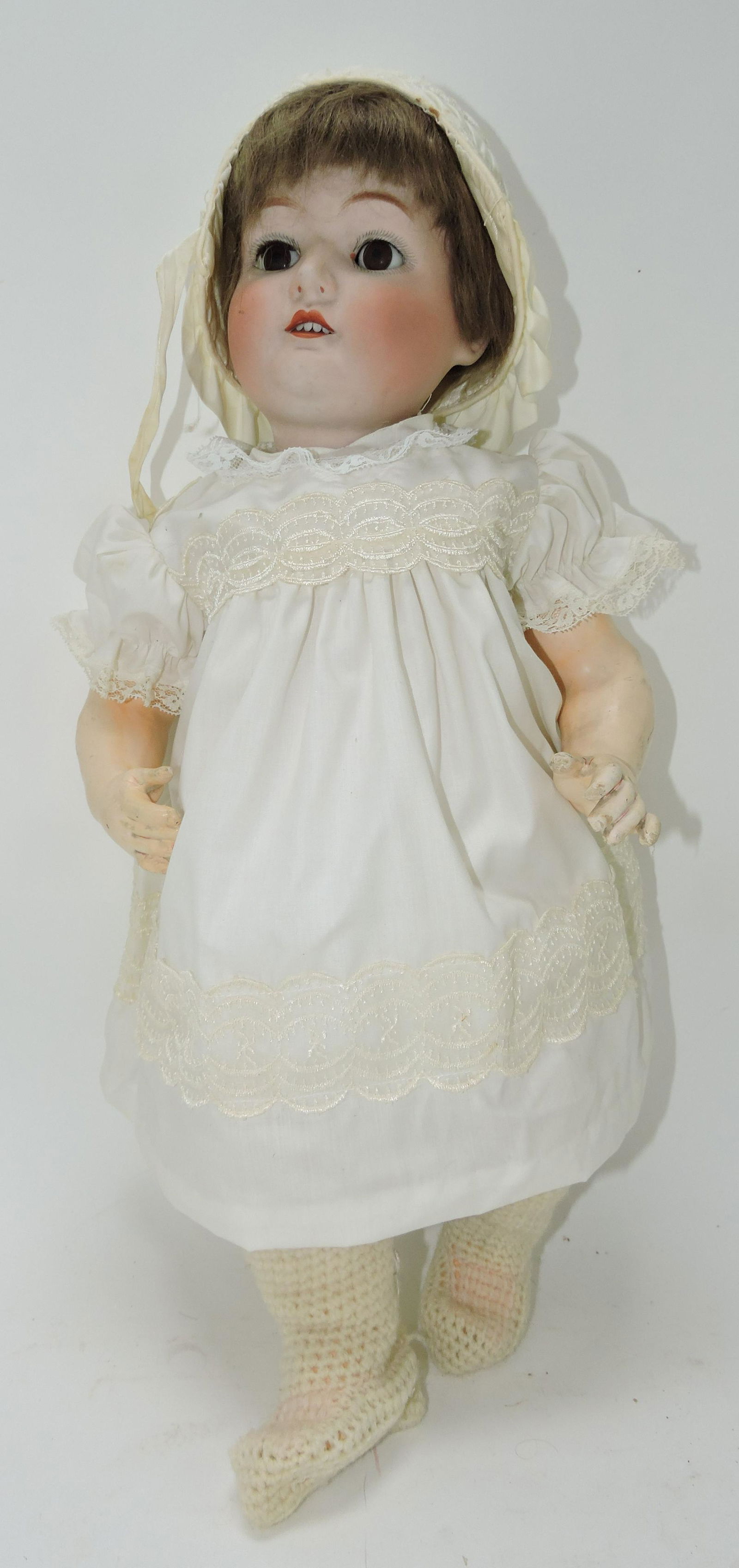 German #10 bisque head doll, 20", (1 of 2)
