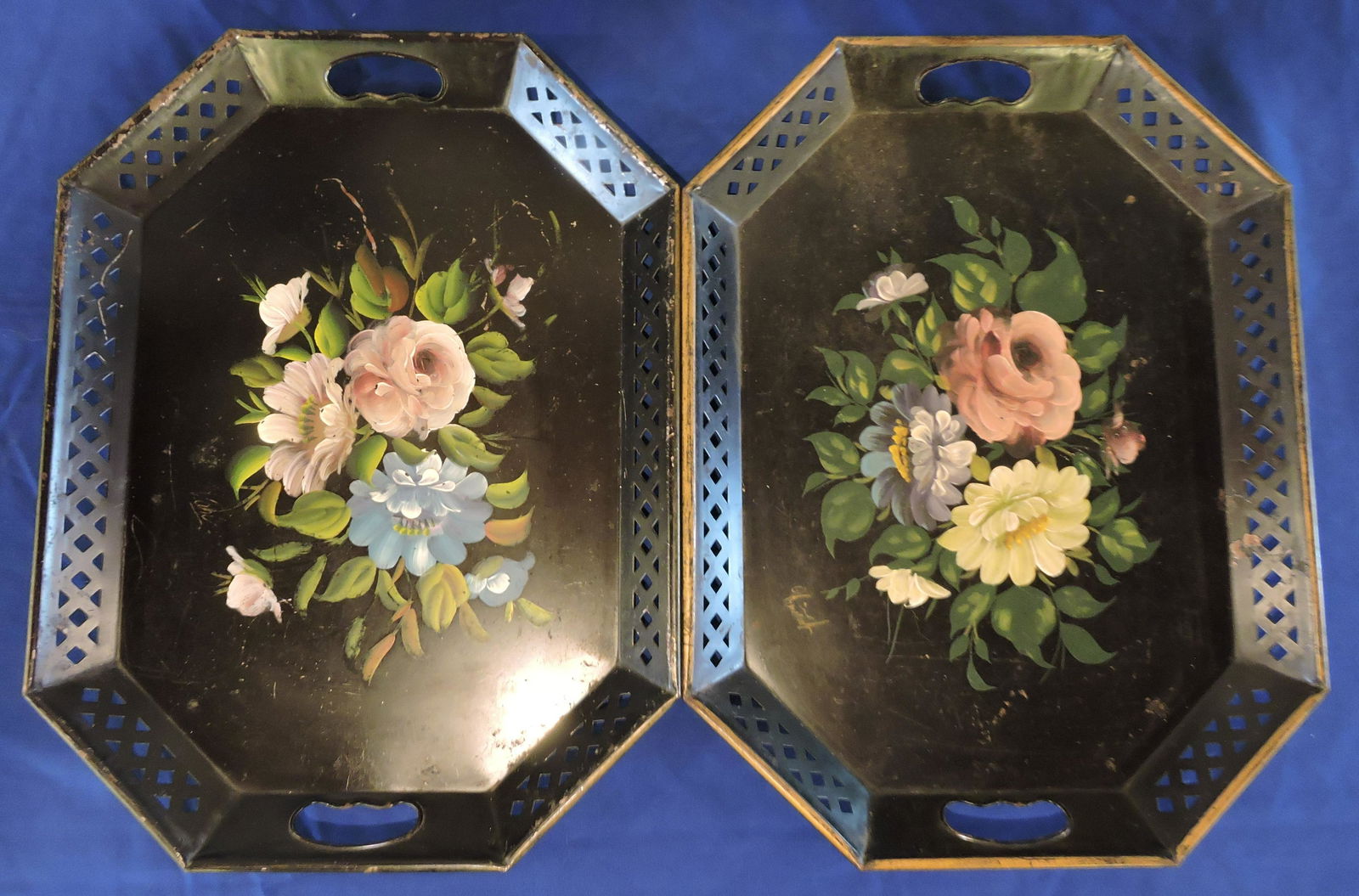 Lot of 2 floral tole trays, 20"x15" (1 of 1)