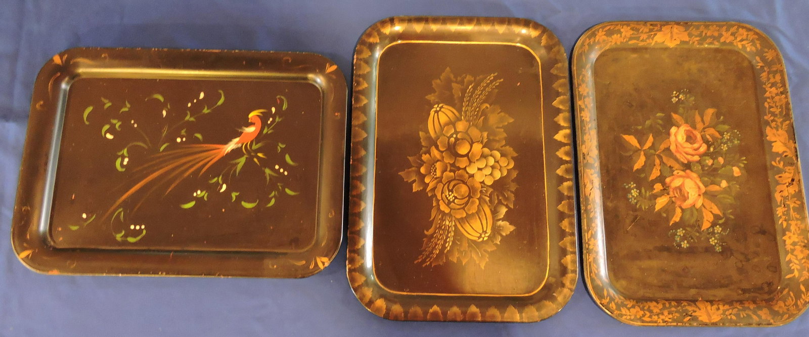 Lot of 3 tole trays, 17"x13": .
