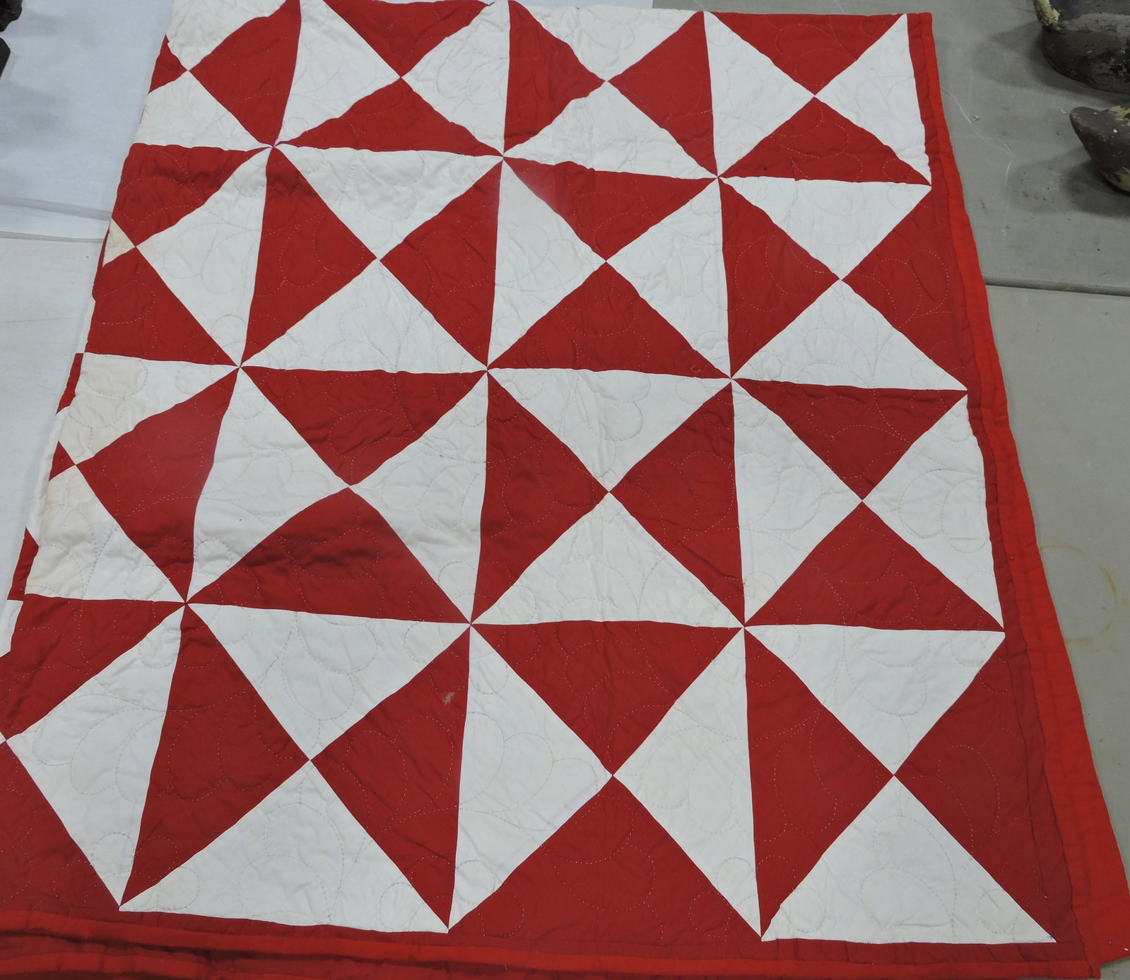 Red and white antique quilt, 76"x88": .