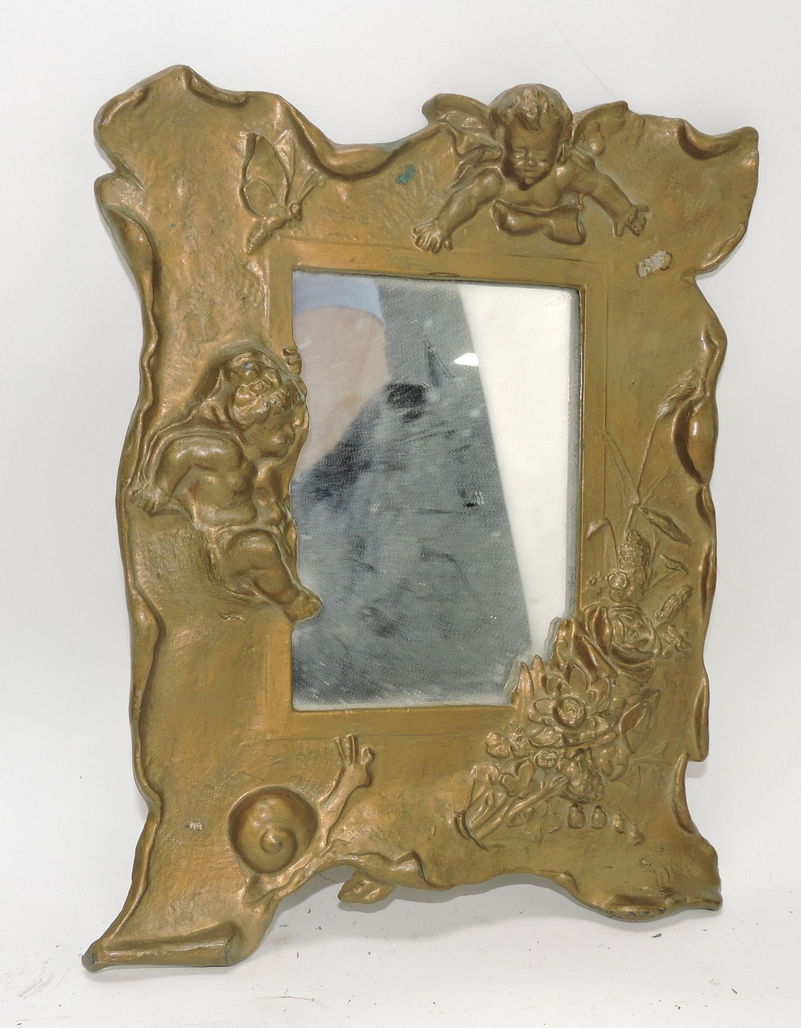 Cast brass figural mirror with two (1 of 1)