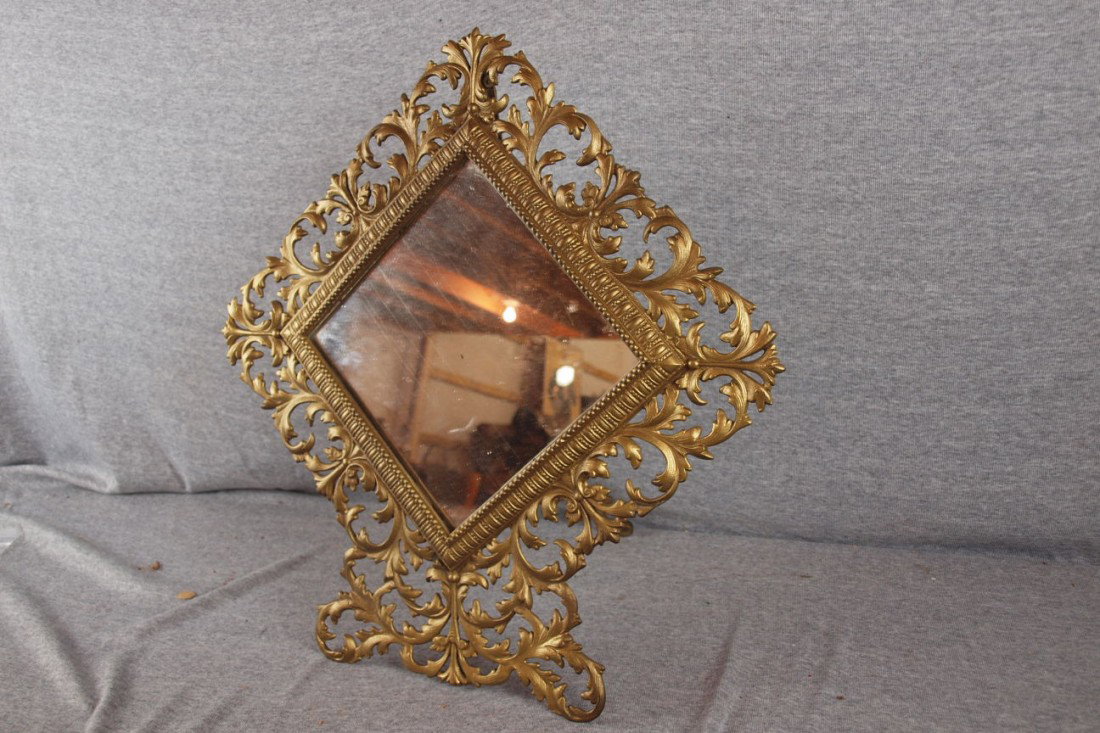 Brass easel mirror, 18" : Brass easel mirror, 18"