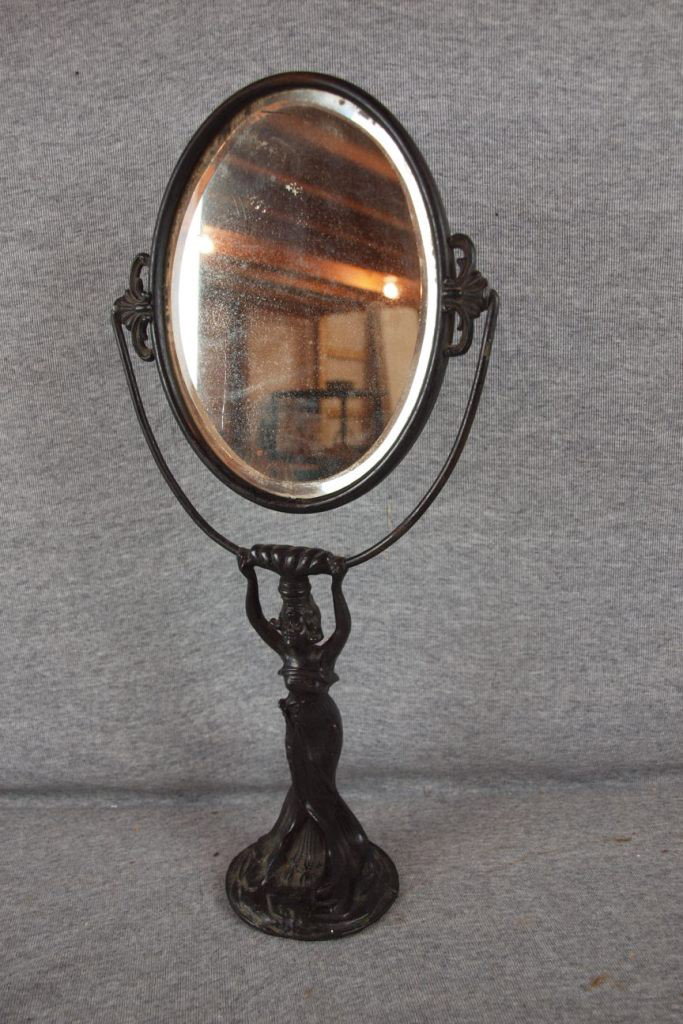 Art Noveau figural lady dresser mirror, 17" : Art Noveau figural lady dresser mirror, 17"