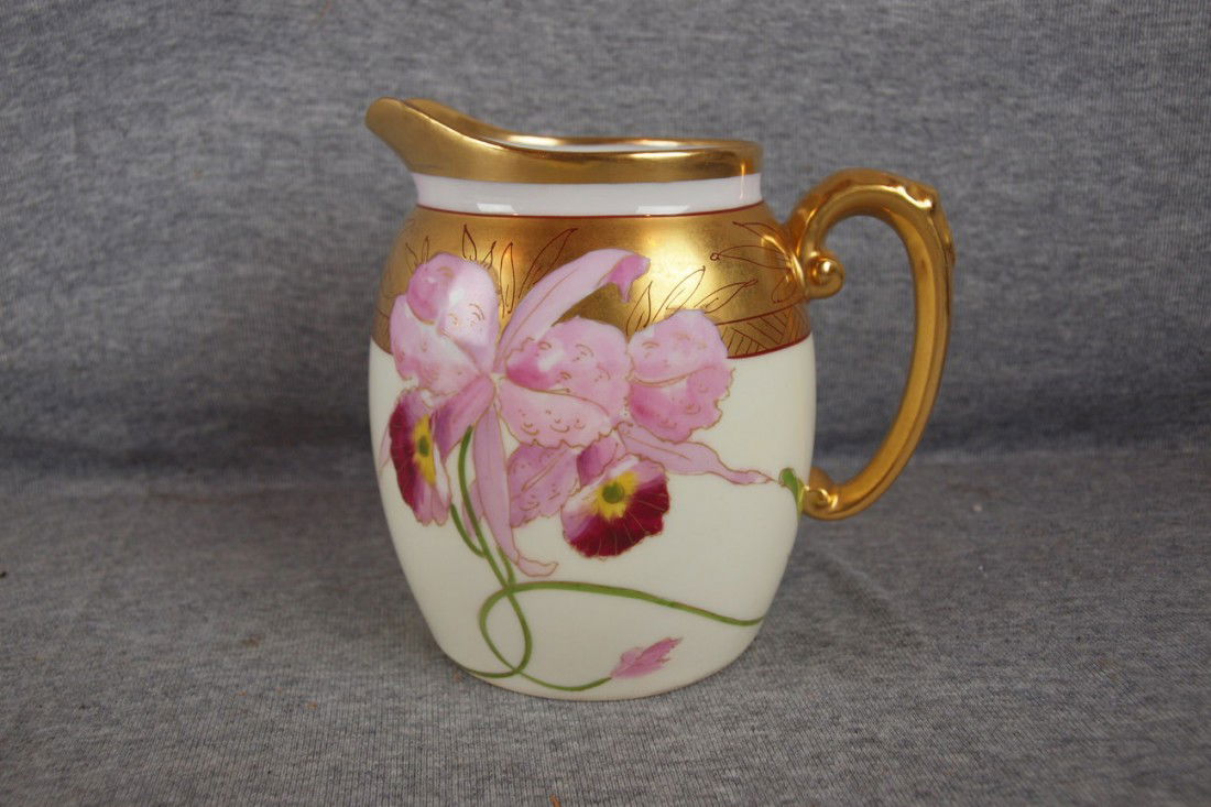 Pickard china pitcher with orchids, 5 3/4", signed: Pickard china pitcher with orchids, 5 3/4", signed C. Gibson
