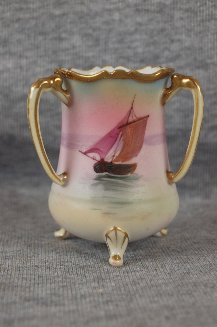 Nippon tri handle toothpick holder with sailboat: Nippon tri handle toothpick holder with sailboat