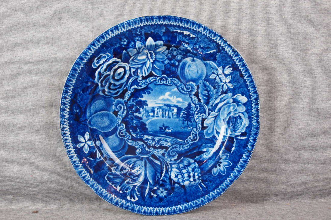 Staffordshire blue and white historical plate, R. : Staffordshire blue and white historical plate, R. Hills Select Views, Pains Hill Surrey, 10", minor knife marks to surface