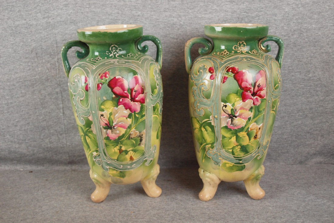 Nippon style pair of vases, 12" : Nippon style pair of vases, 12"