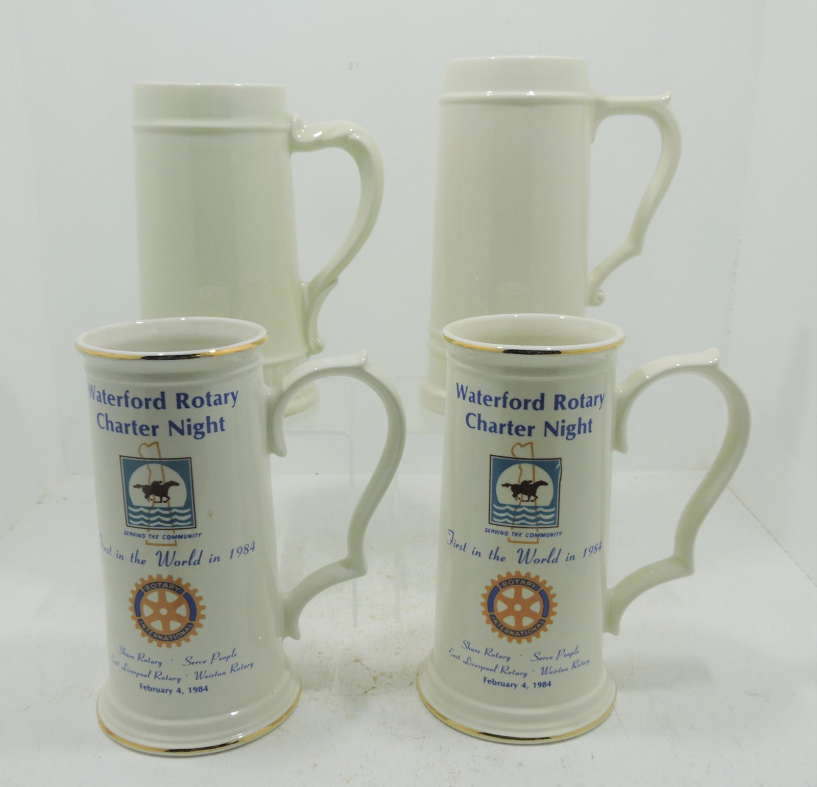 Hall China lot of 4 mugs, 2 East Liverpool: Rotary 1984