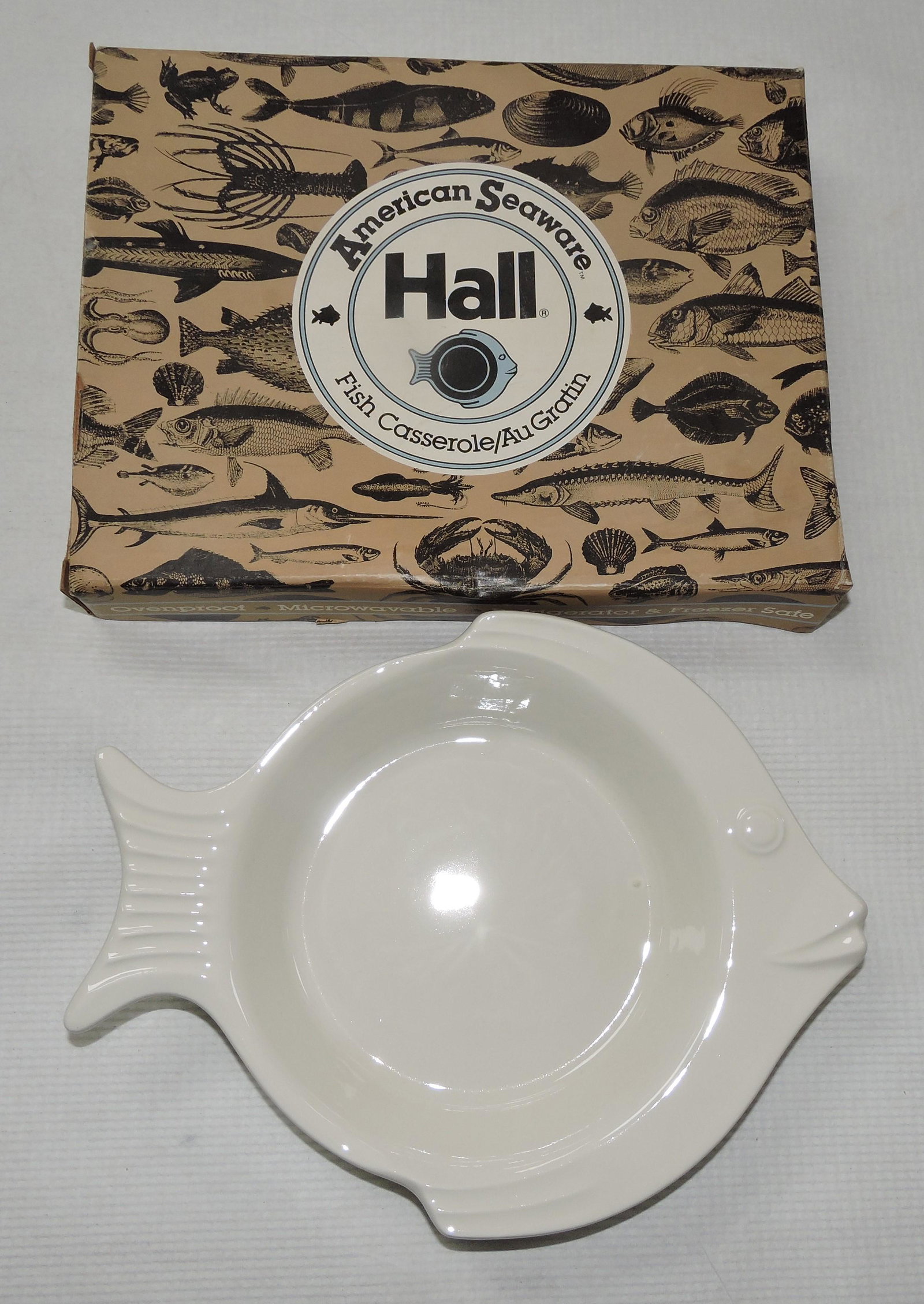 Hall China fish casserole plate with: original box