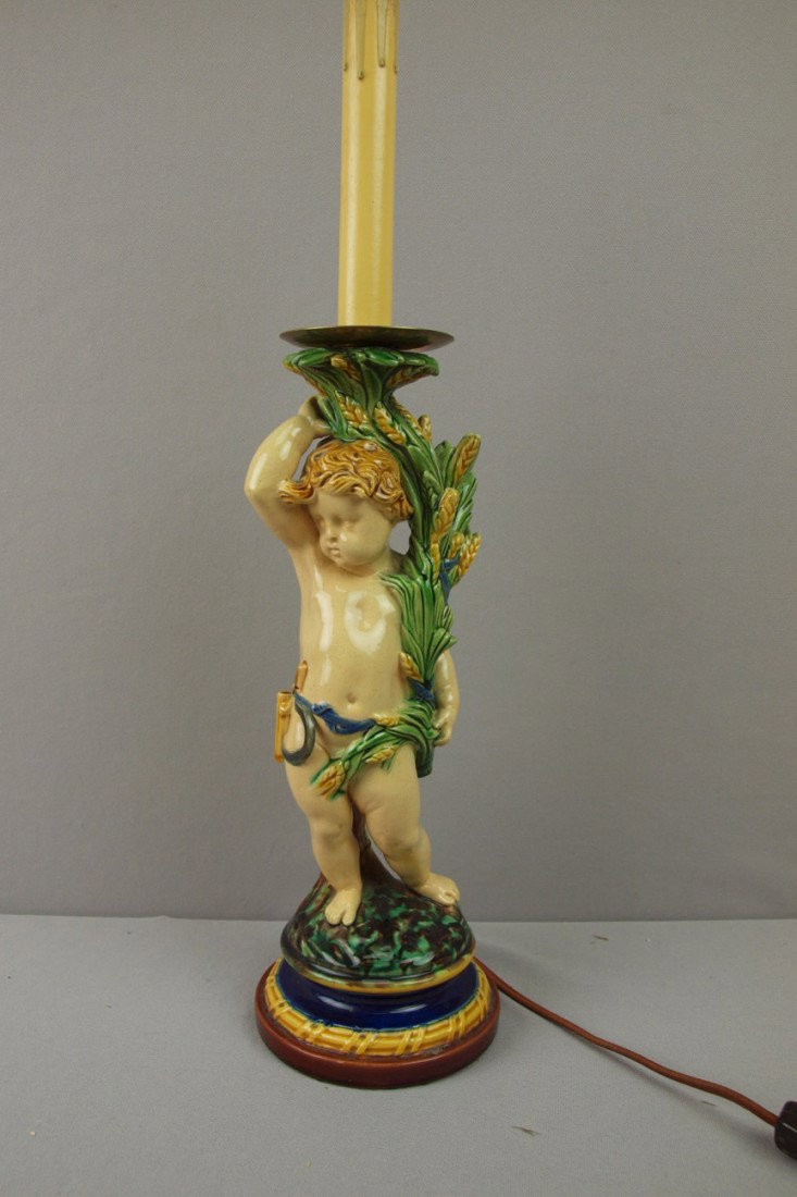 MINTON putti candle stick made into a lamp, 12", : MINTON putti candle stick made into a lamp, 12", repair to base