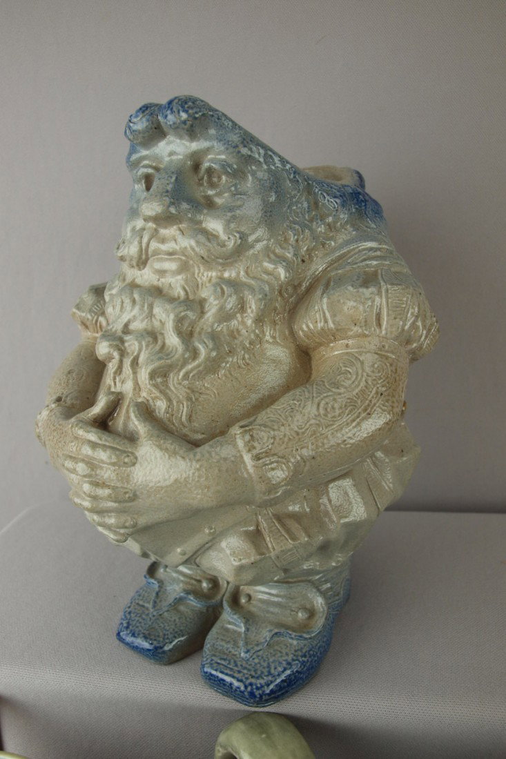 SARREGUEMINES blue and gray salt glaze stoneware : SARREGUEMINES blue and gray salt glaze stoneware bearded man figural jug, 10"