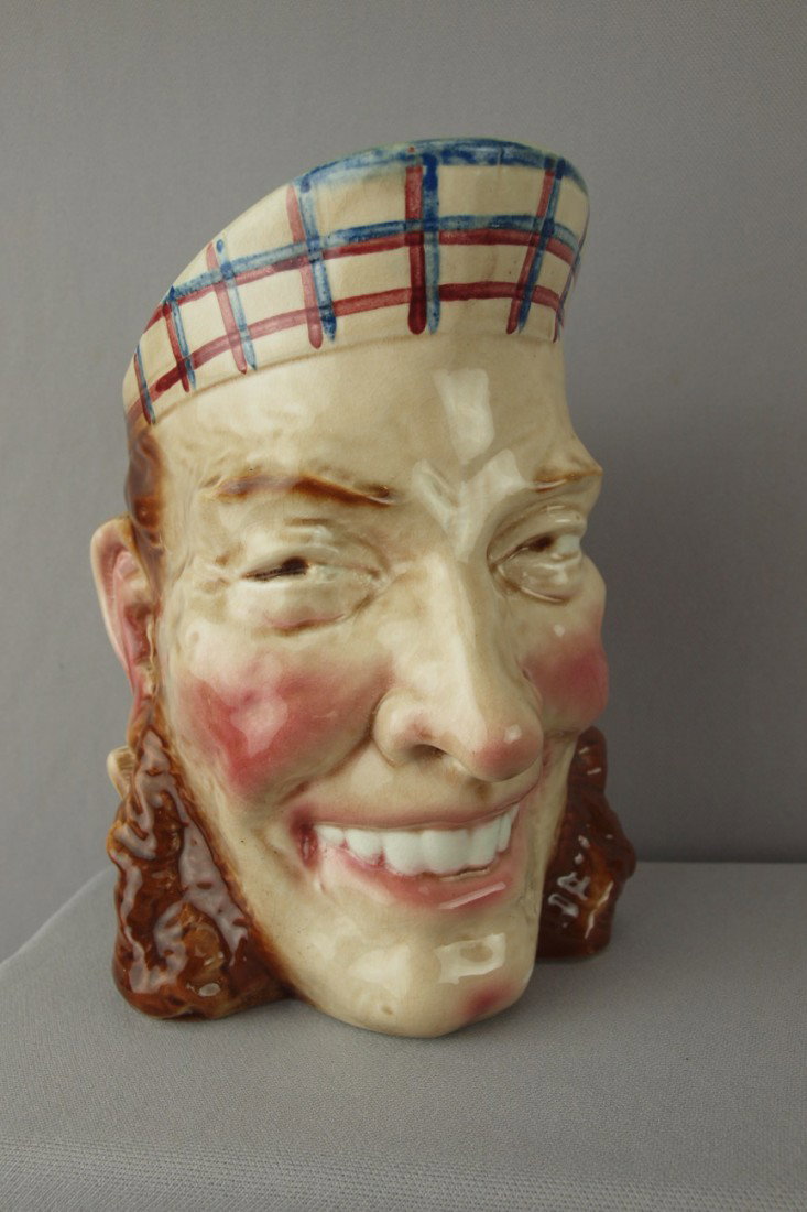 SARREGUEMINES man with sideburns face jug, no. 32: SARREGUEMINES man with sideburns face jug, no. 3210, 7 1/2"